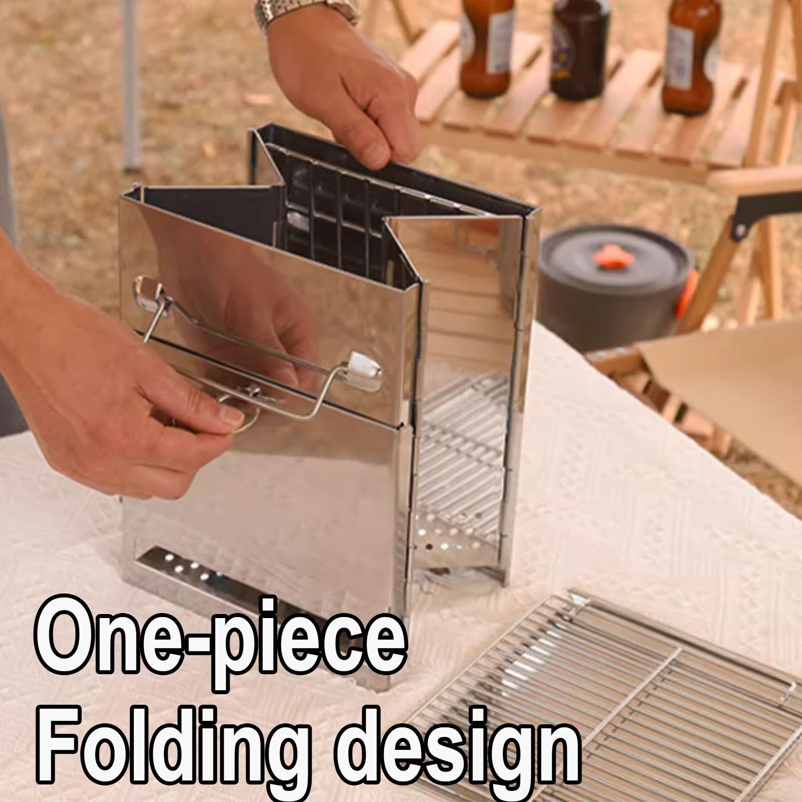 Camping Backofen Holzofen Hergestellt Aus Rostfreiem Stahl Einteiliges Faltdesign Tragbar, Zusammenklappbar für Outdoor-Camping Mit Aufbewahrungstasche(14 * 14 * 21cm)