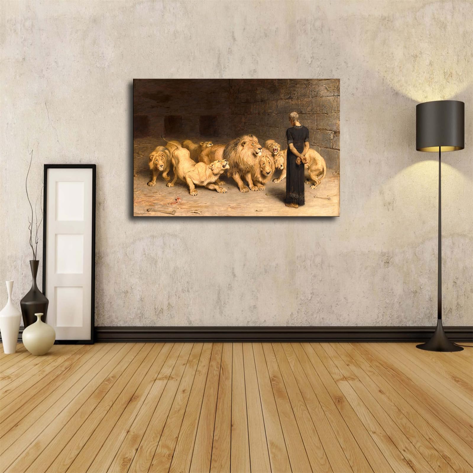 Daniel in the Lions Den 1872 by Briton Riviere Canvas Art Framed - Bed