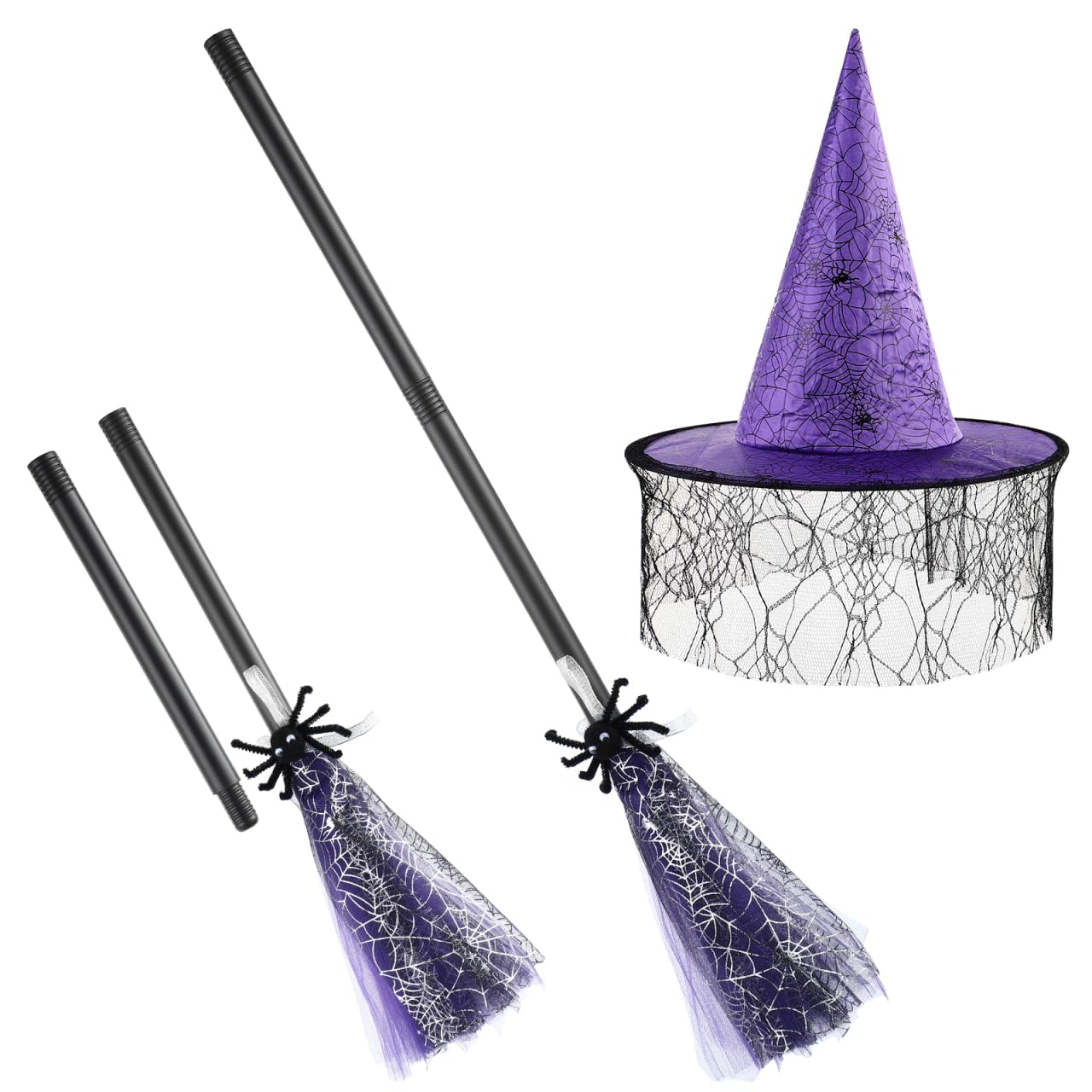 BESPORTBLE Kids Halloween Witch Broomstick Costume: Purple Witch Hat and Broom Set for Girls Boys - Adjustable Double-Joint Broom for Halloween Parties Carnival and Themed Events