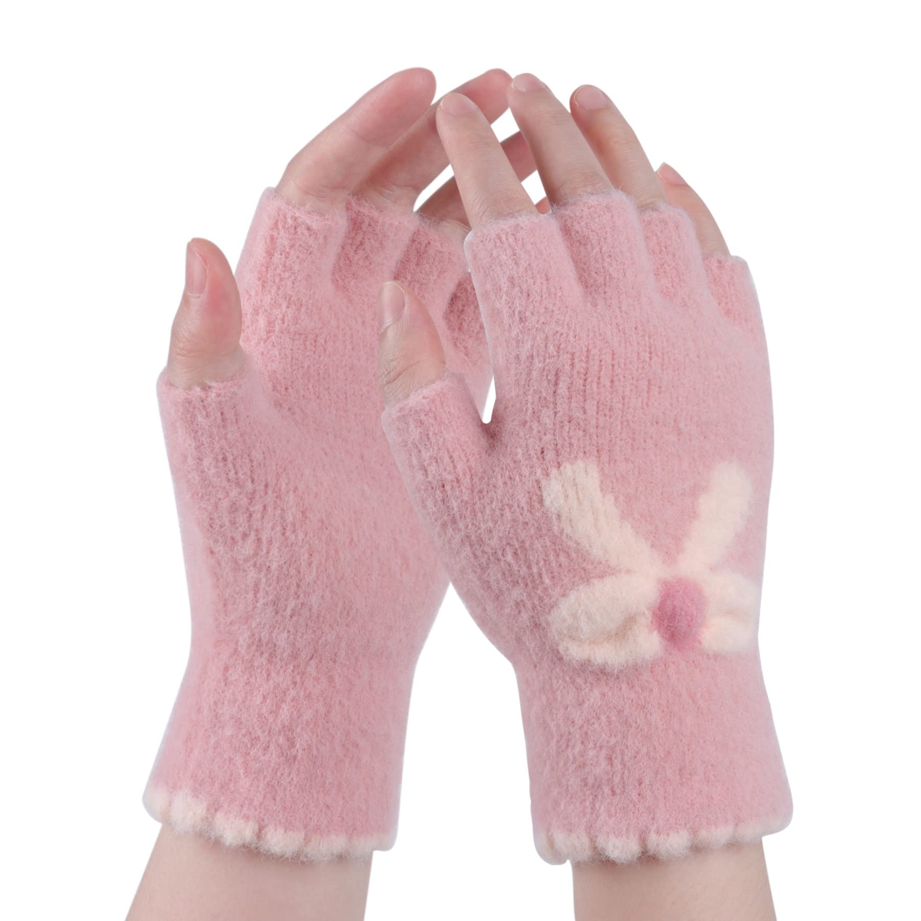 BOERFingerless Gloves for Women and Girl - Winter Thermal Gloves Warm Soft Knit Mittens Cashmere Ladies Fingerless Gloves Outdoor Shopping Dating Driving Skiing Typing UK