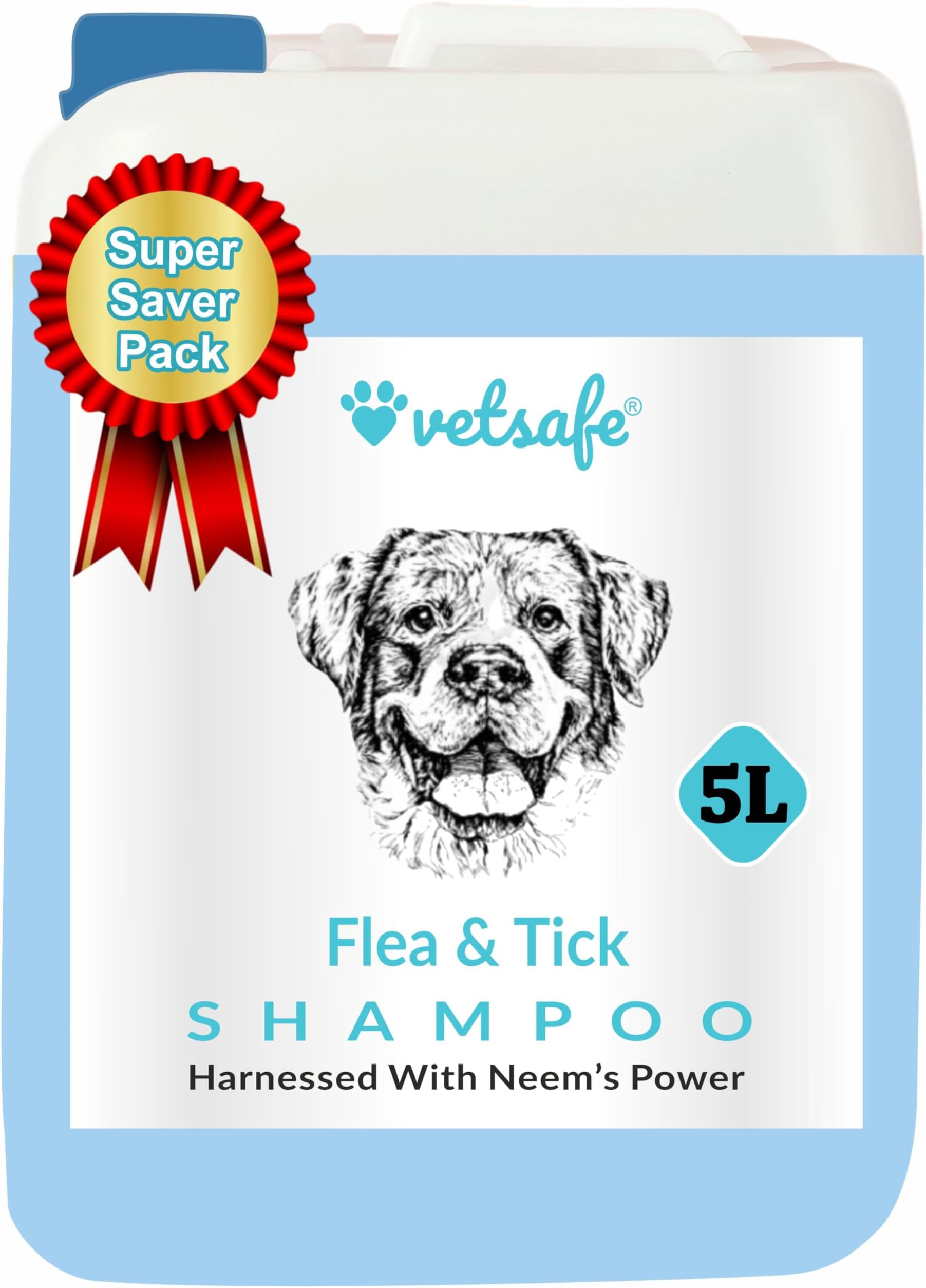 VetSafe Flea & Tick Control Shampoo for Pets | 5000 ML Refill Pack | Blue | Gentle & Effective Formula for Dogs, Cats & Horses | Cleans, Deodorizes & Protects Naturally