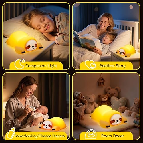Miniatura 5 de Linda luz nocturna de perezoso para niños, luz nocturna regulable de 3 niveles, regalo de perezoso con luz blanda de silicona, lámpara táctil