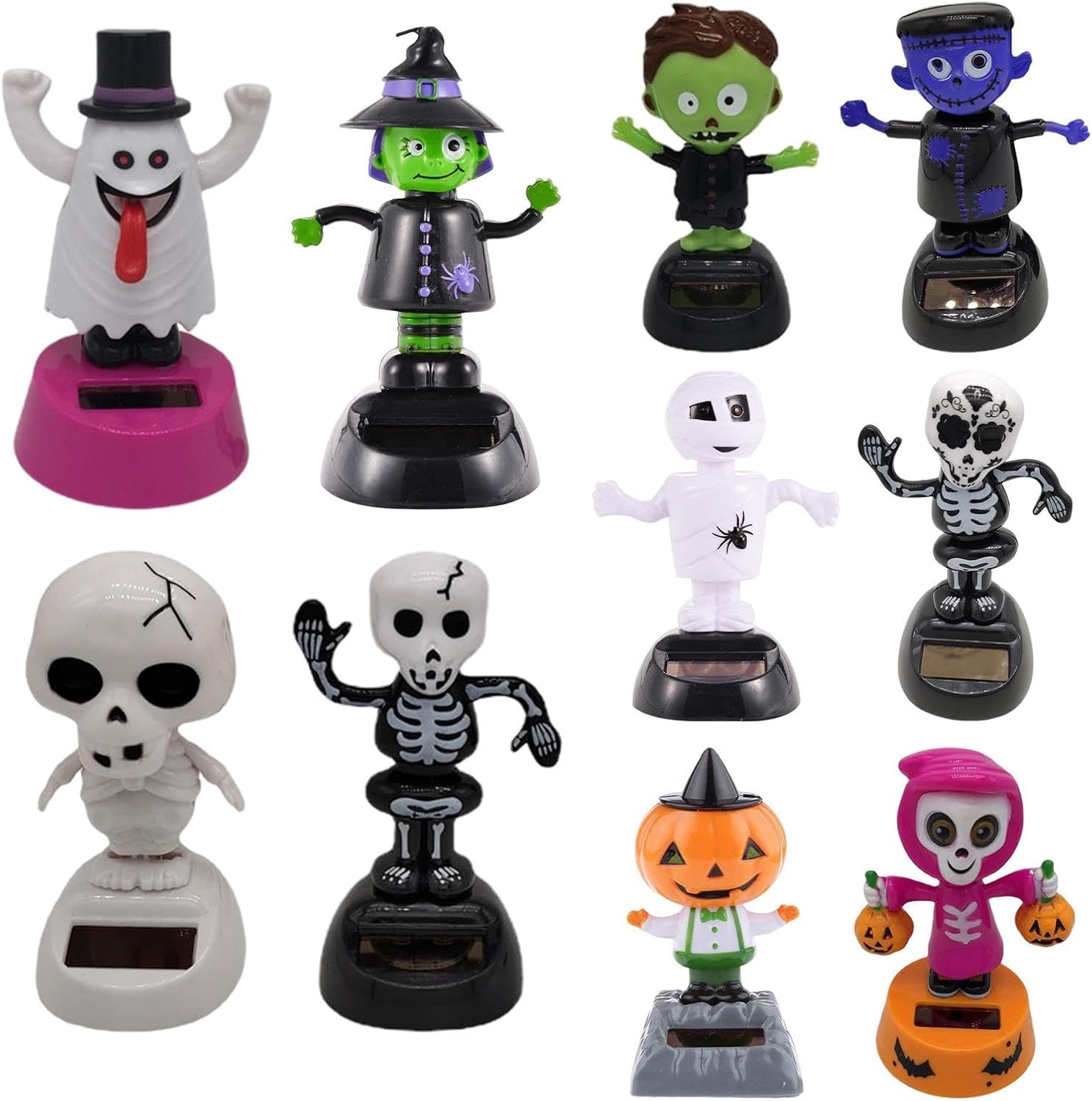 Solar Bobble Heads Figurines Halloween, 1/10 Solar Dancing Toys Car