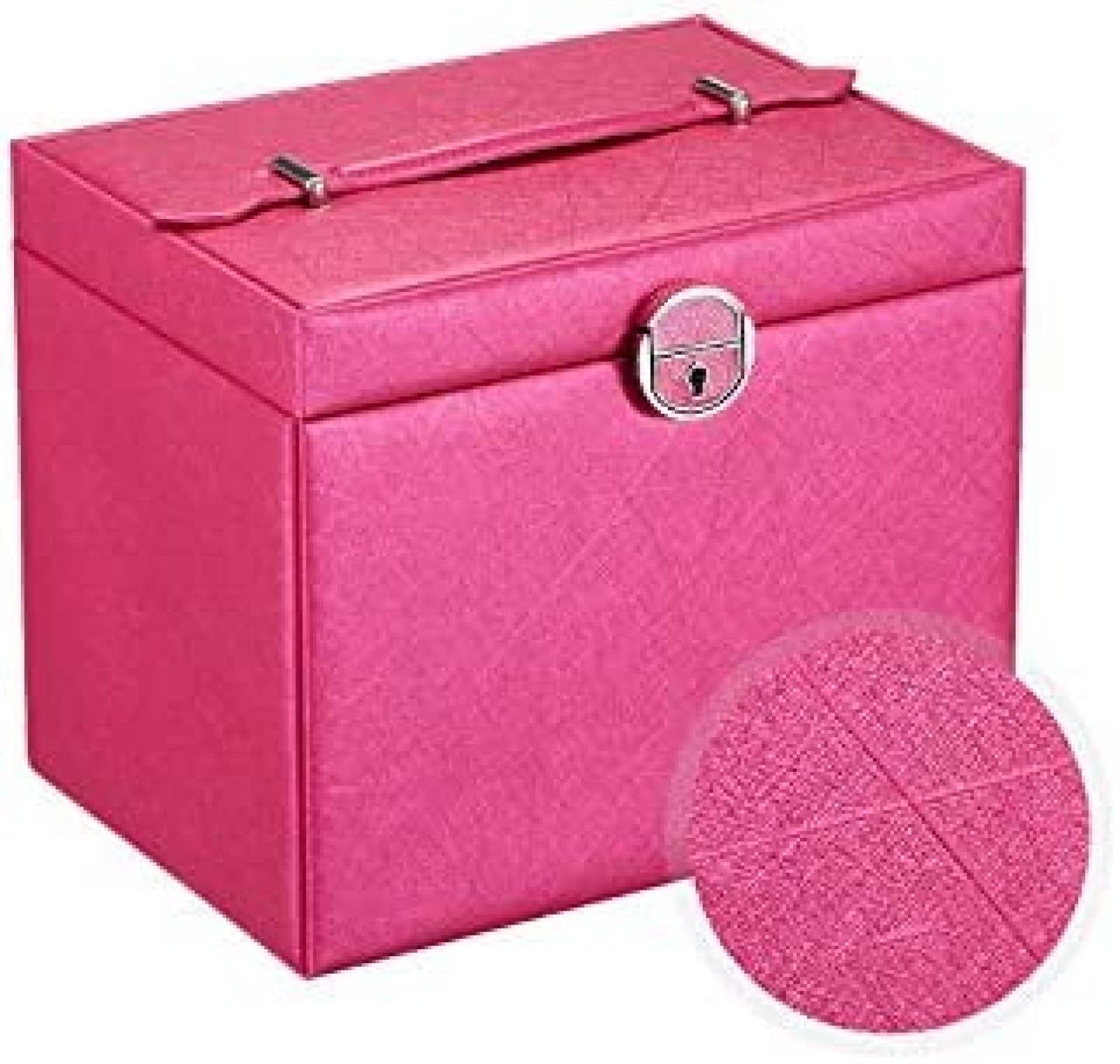 YNBSHGAA Large Girls Jewellery Case with Portable Casket, 5-Layers Jewellery Box with Mirror and Lock Jewelry Storage Box for Ring Watch Earring Bracelet for Women,Black,Pink
