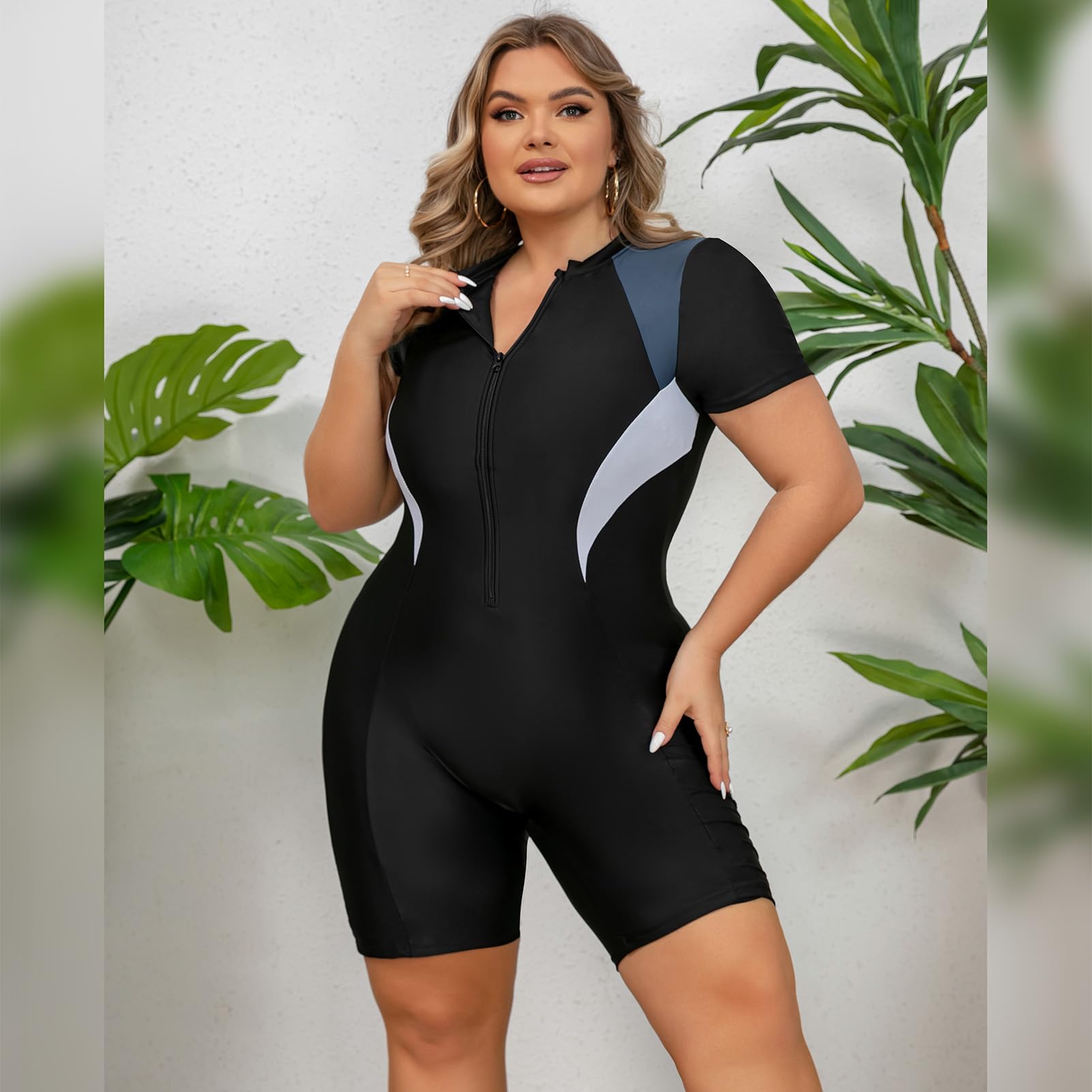 Odizli Rashguard Maillot de bain court pour femme à manches courtes/sans manches Imprimé floral Maillot de bain Surf