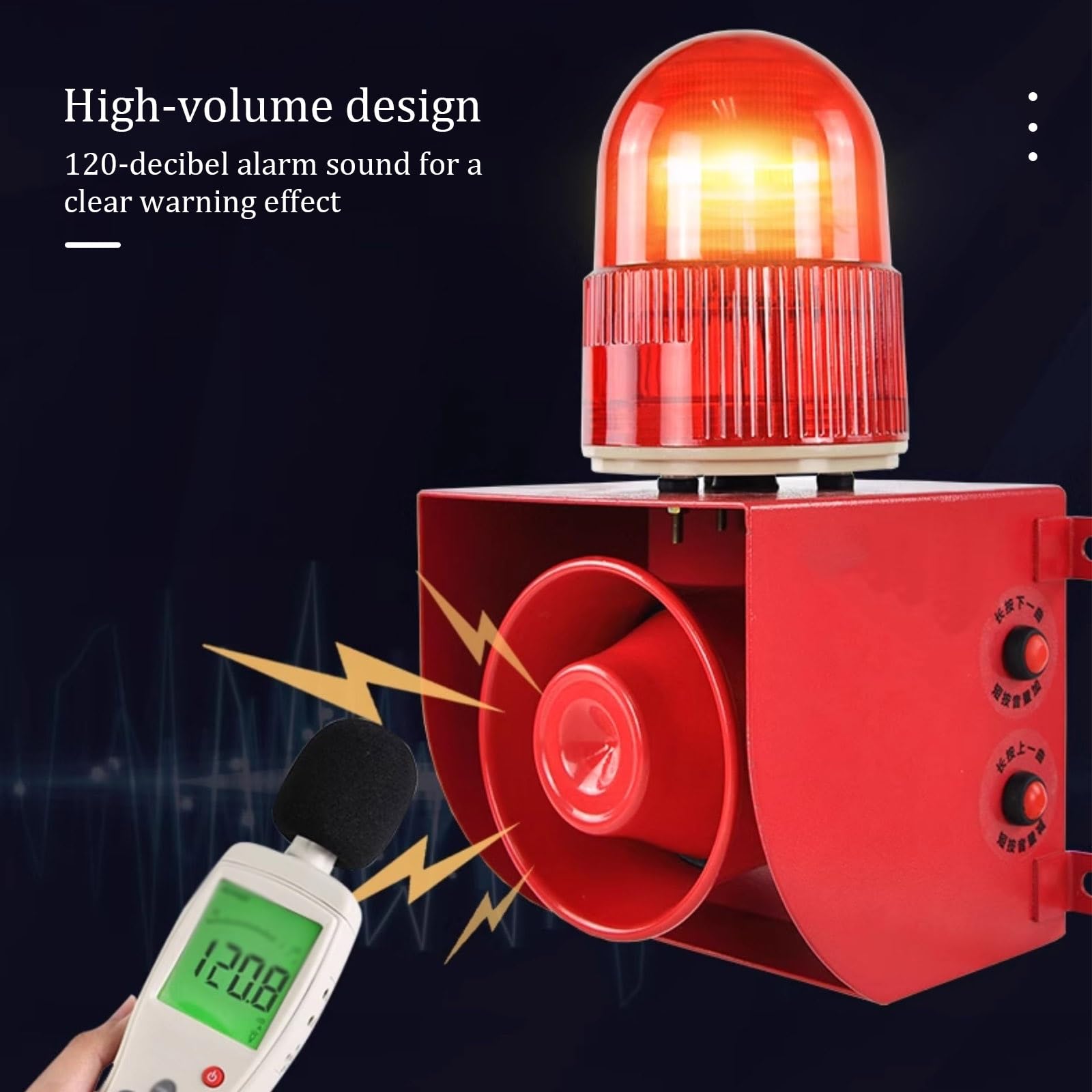 Siren de Alarma Industrial, Luz Estroboscópica de Emergencia de 120dB, Alarma de Sonido y Luz for Exteriores IP65 for Talleres, Terminales Portuarias. Volumen y Tono Ajustables