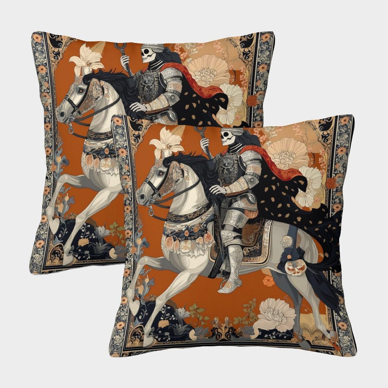 kaiyun 2 Pack Medieval Portraits,Skeleton Knight Pillow Case Home Decoration Sofa Cushion Cover 45x45cm