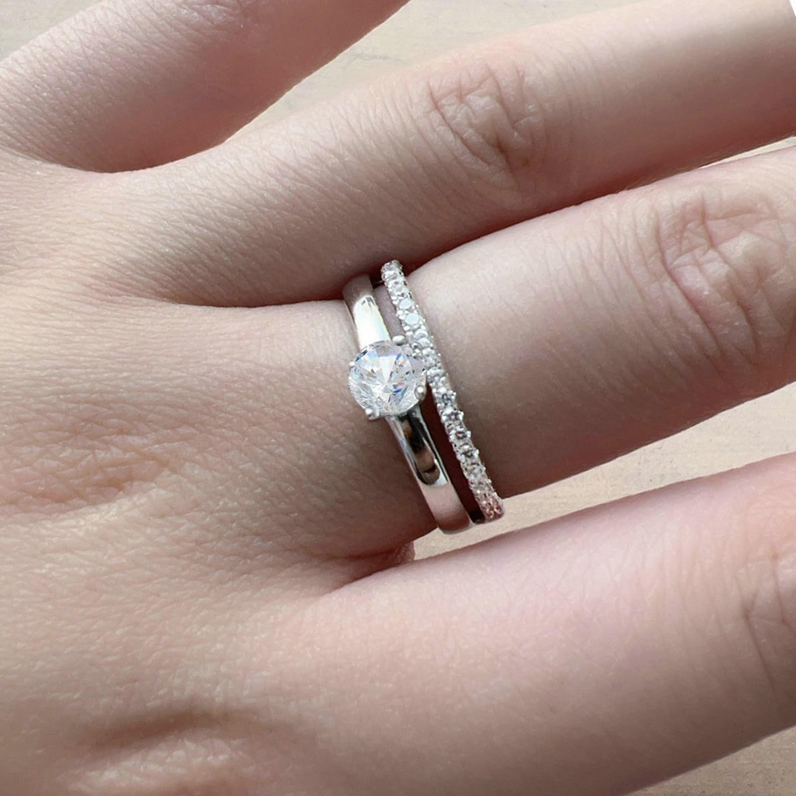 KnSam Anillo de boda de oro real de 9 K/14 K/18 K, oro blanco, anillo apilable de la amistad con diamante creado en laboratorio, oro blanco Au 375/585/750, talla 47-65