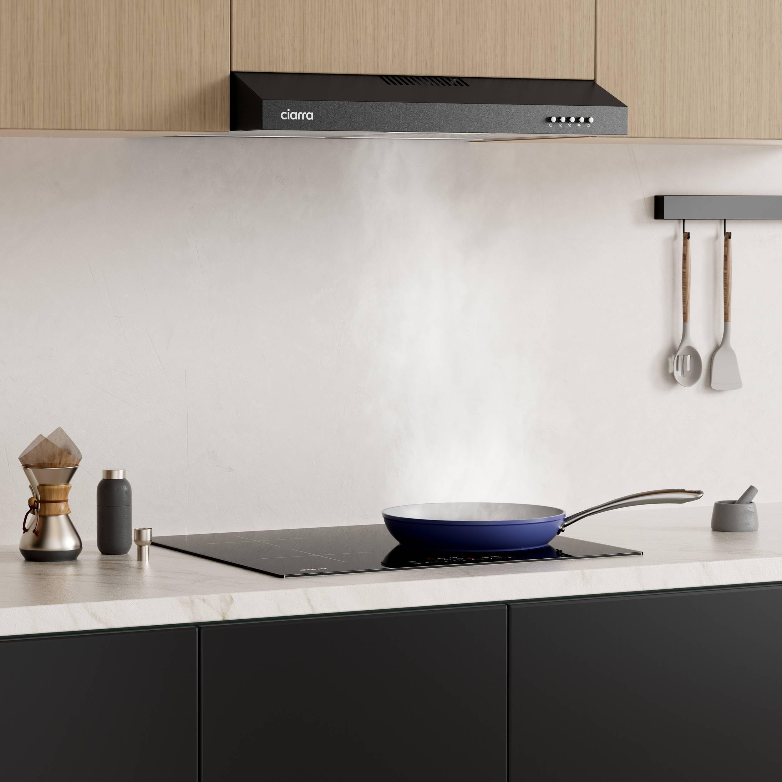 CIARRA CBCB6903D Campana Extractora Cocina 60 cm Clase A+ Negra | Cocina extractora integrada para Armario 3 Niveles de Potencia con Filtro de Carbón CBCF009