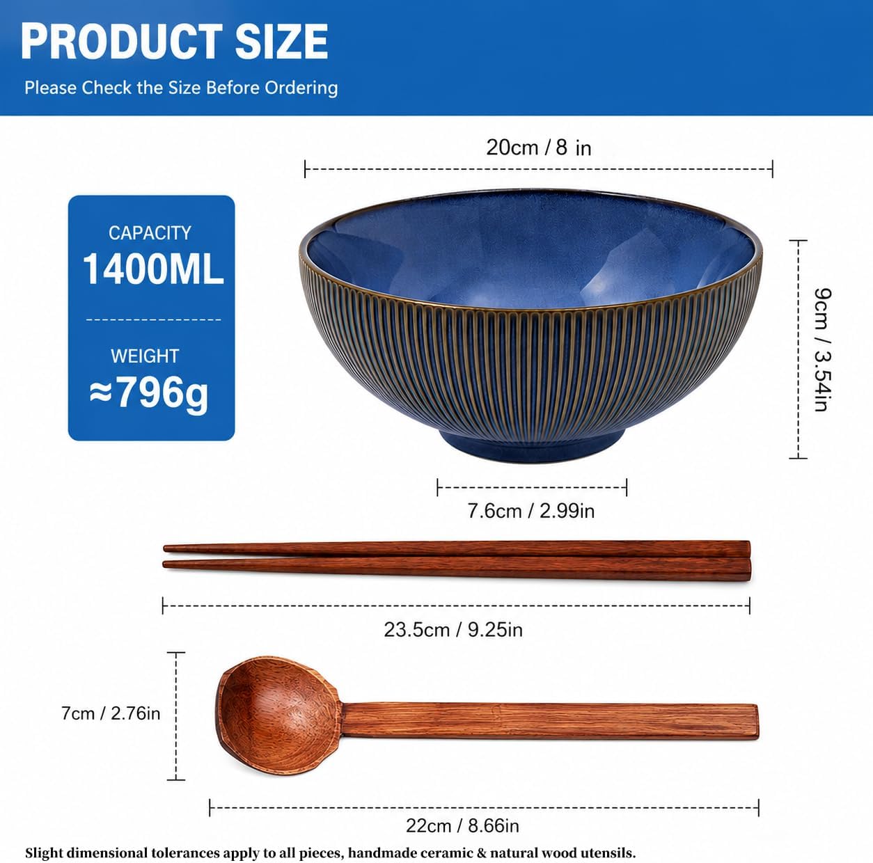 8 Inch 2-Pack Ceramic Ramen Bowl Set image 3