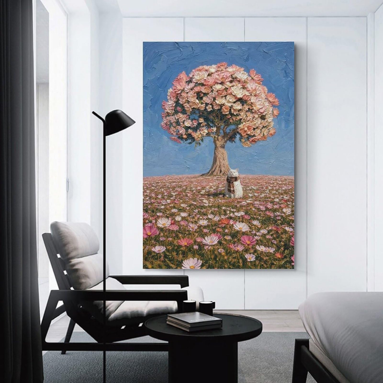 Junmoney Cat in A Field of Flowers AFK Decorative Wall Artwork, 12x18inch(30x45cm), for Corridors, Hallways Or Apartment Entries, Home Artwork for First Impressions