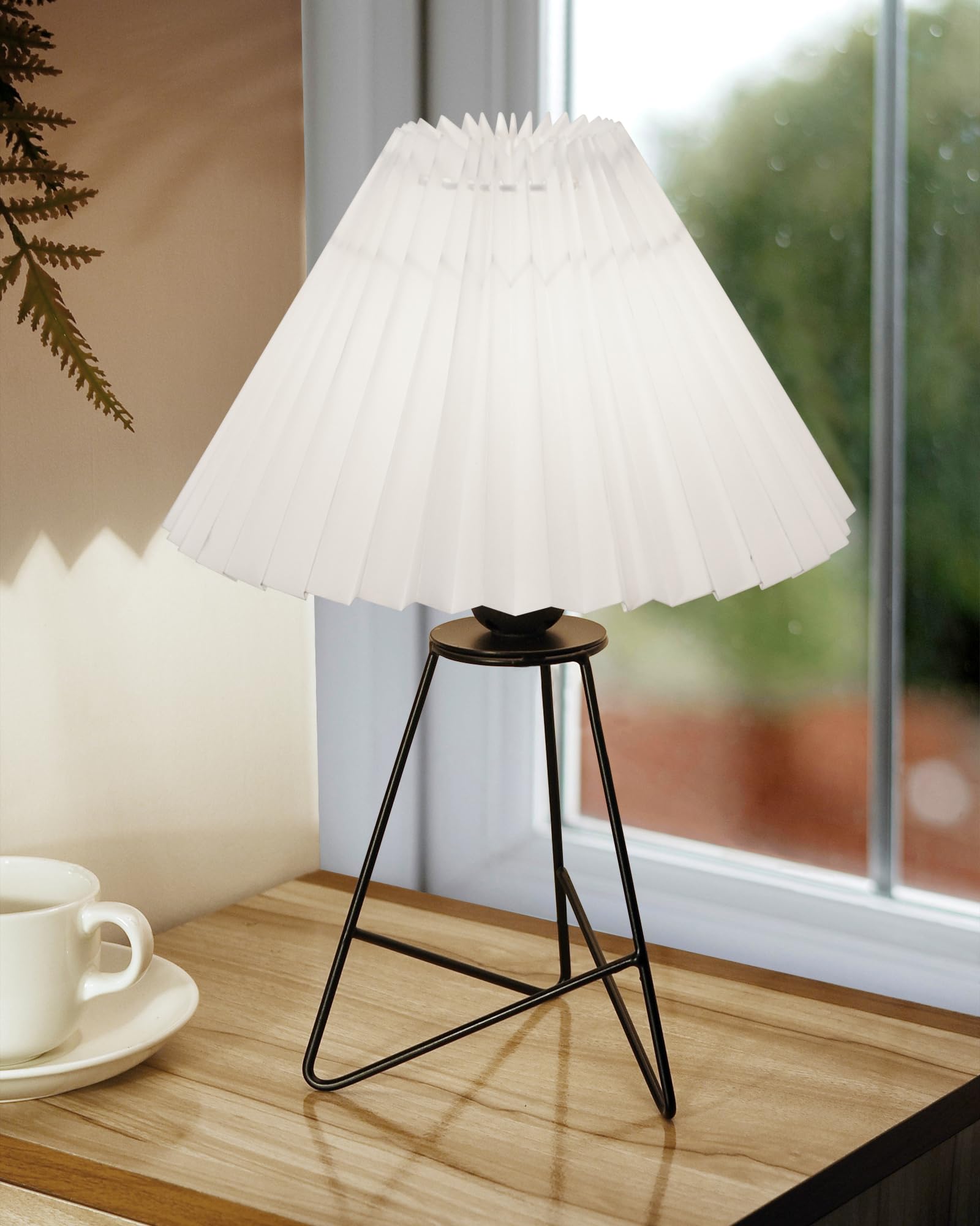 Homesake® Retro Matt Black Down to the Wire Metal Table Lamp with Fabric Shade, Bedside Lamp Gift Housewarming Home Living Room, Shade (Pleated White)