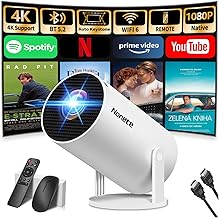 [Built-in App] Video Projector with WiFi 6 BT5.2 Mini Projector Supports 4K 1080P Video Projector 270° Rotation HDMI/TV Stick/USB/PS5 4K Video Projector with HDMI and Android Mouse 11 White