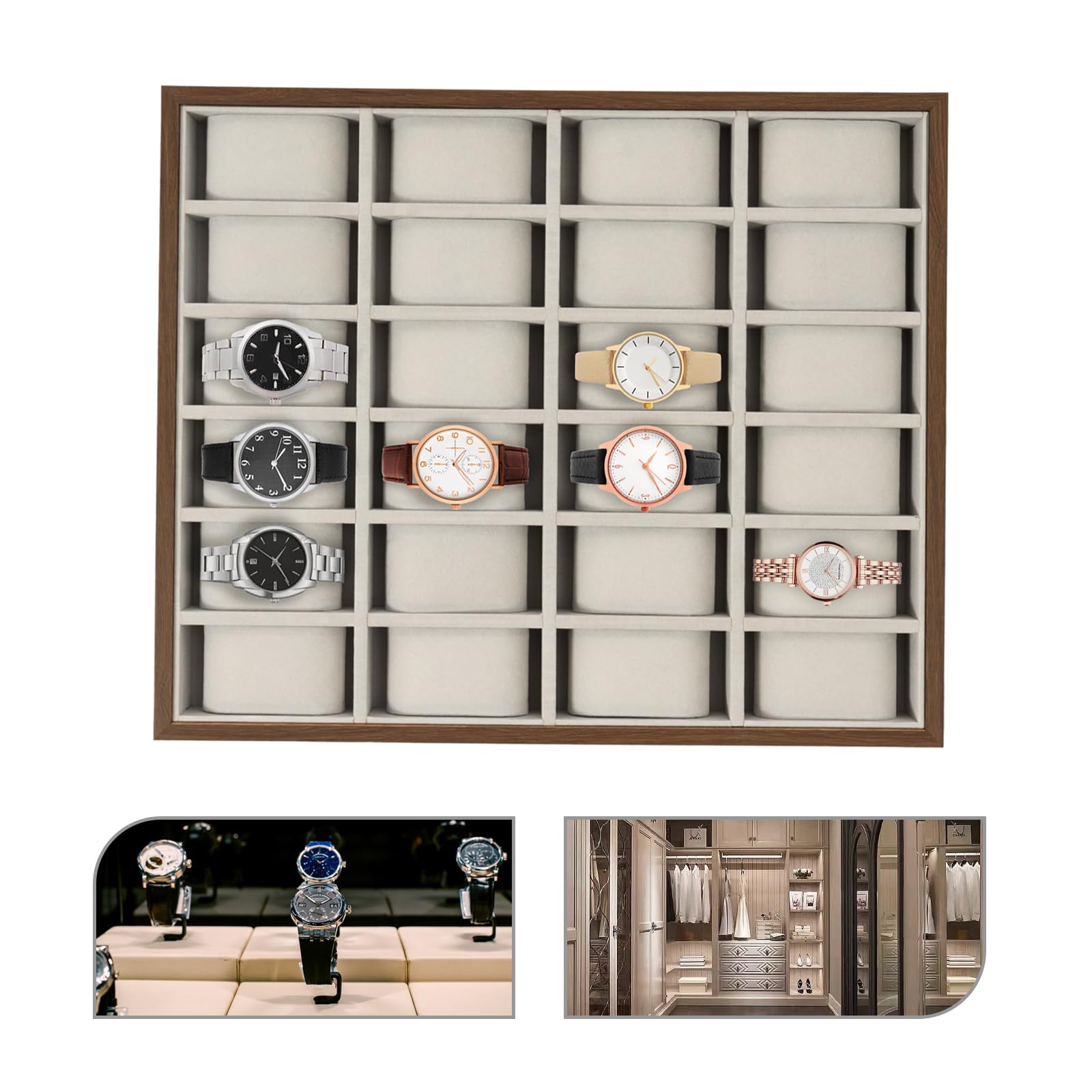 Caja de reloj con 24 compartimentos, caja de almacenamiento para joyas, organizador de almacenamiento, bandeja de madera, caja de exhibición de madera, para uso personal, exhibiciones de