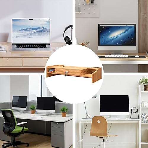 Miniatura 9 de Monitor Stand Riser, Built-In Storage Drawer, 48.8x20x10.5cm, Desktop Organizer Riser, Wooden Monitor Stand, Ergonomic Height Adjustment, For