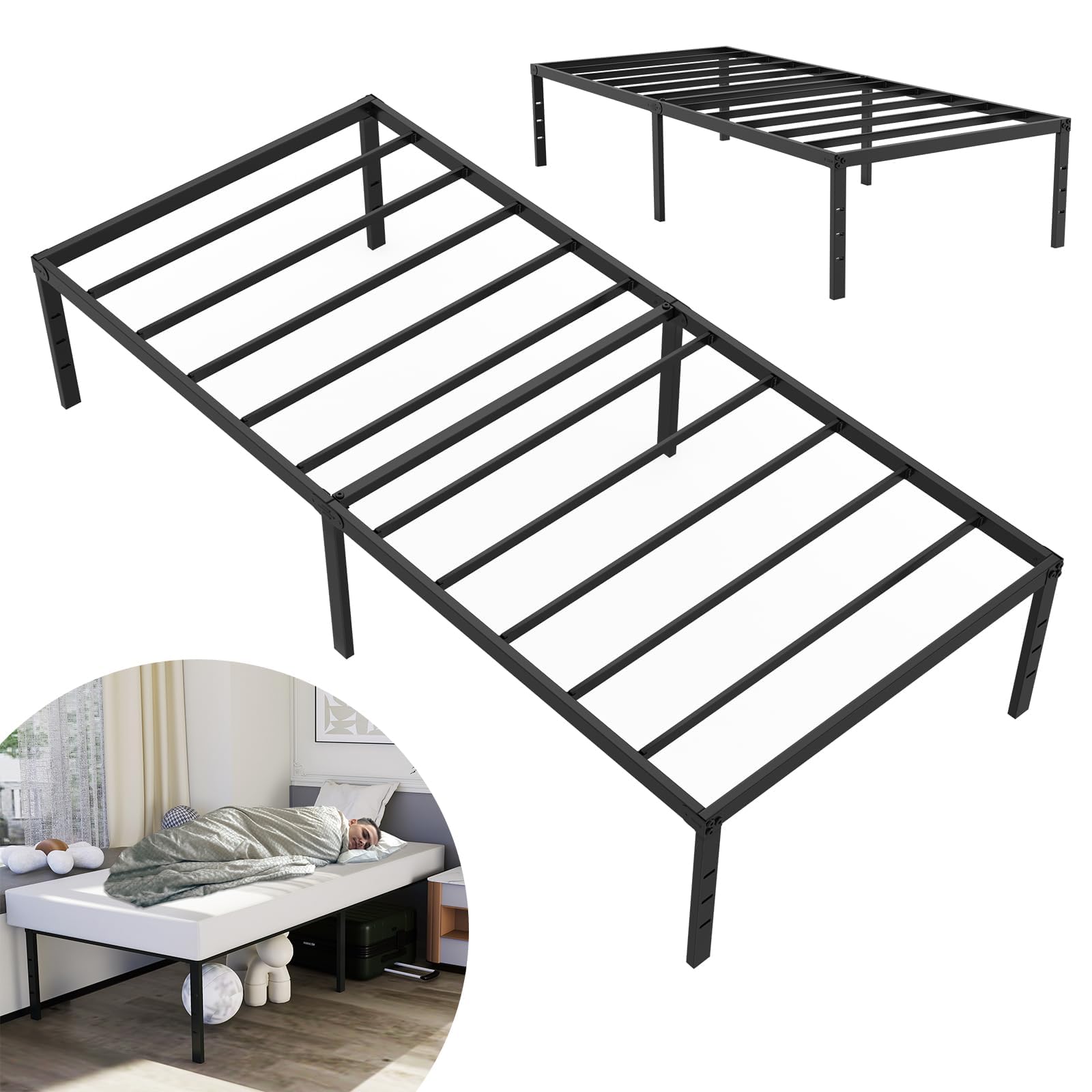 LZQ Cadre de lit en métal 90 x 200 x 41,5 cm - Cadre de lit pliable pour chambre à coucher, chambre d'amis, grand espace de rangement