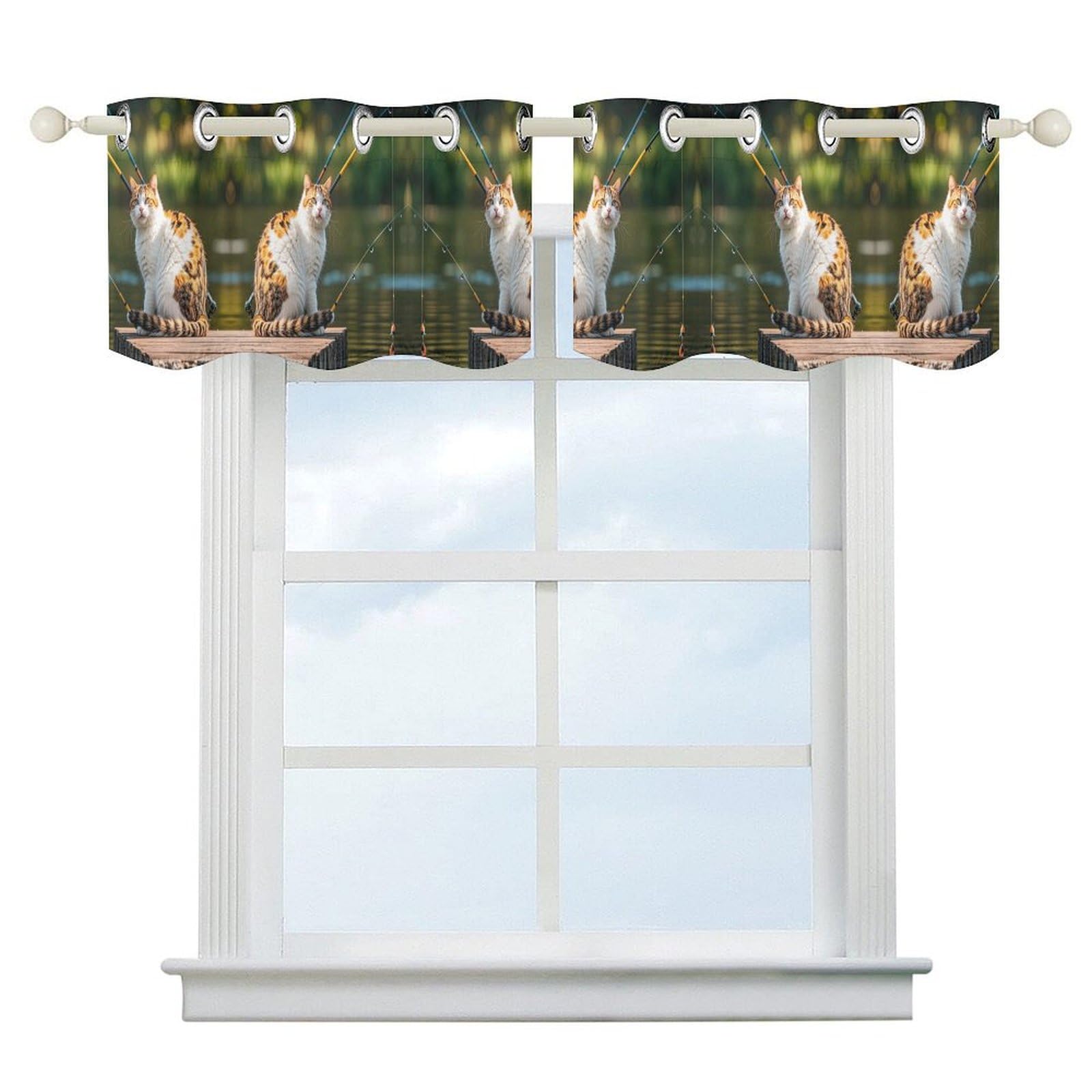 Thermische Raumverdunkelung, Volant, Angeln, Katze, kurzer Vorhang, Doppelstangentasche, kleiner Fenstervorhang, durchsichtiger Volant, Küche, Bauernhaus, Verdunkelung, Fenstervolants für
