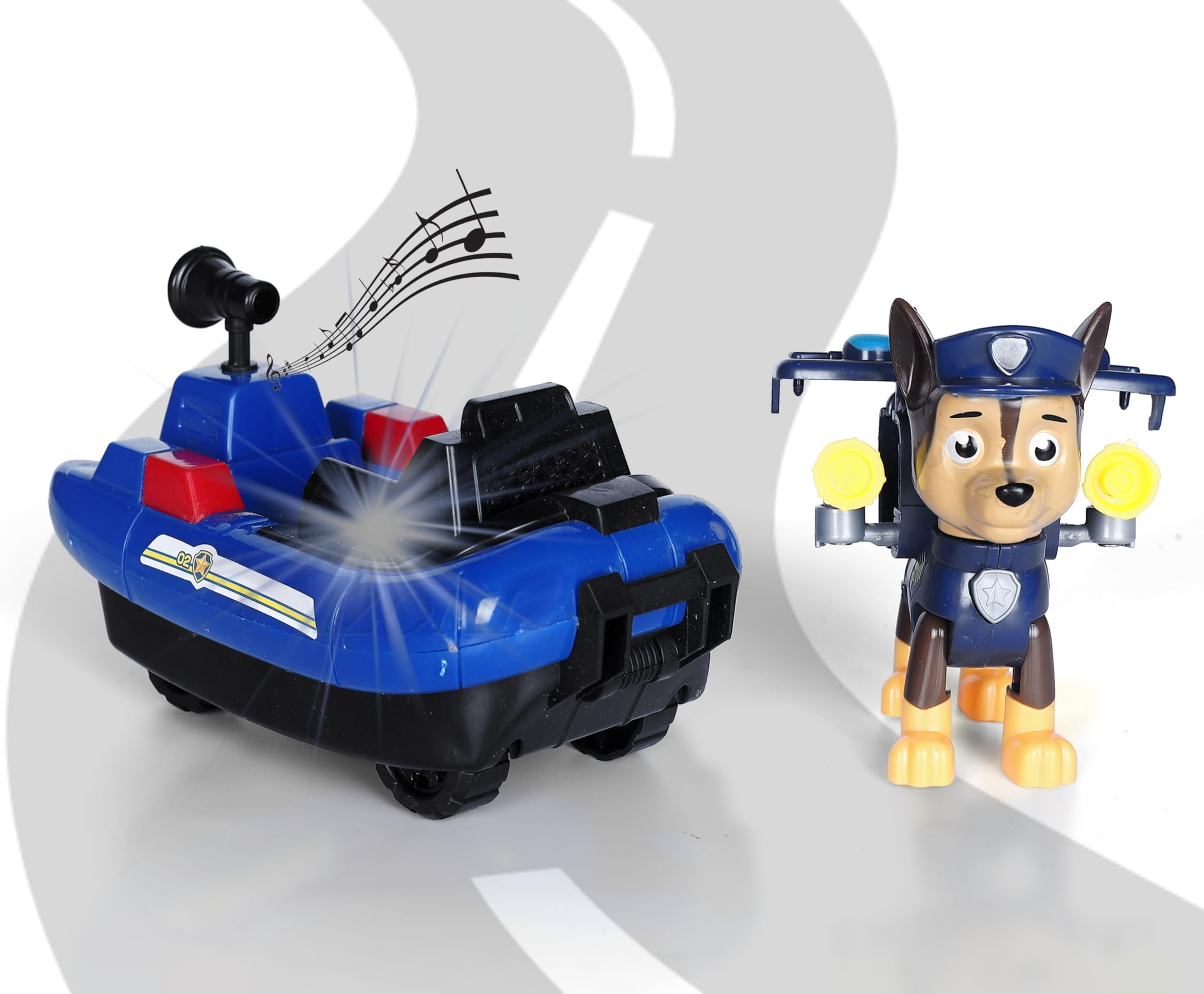 Nizomi Big Size Light and Music Mighty Pup Buddies Rescue Team Chase, Transforming Patroling Vehicle, Real Activity Function Toys Action Figure Toys Set, Superhero 15 * 6 * 6 Cm (Chase)