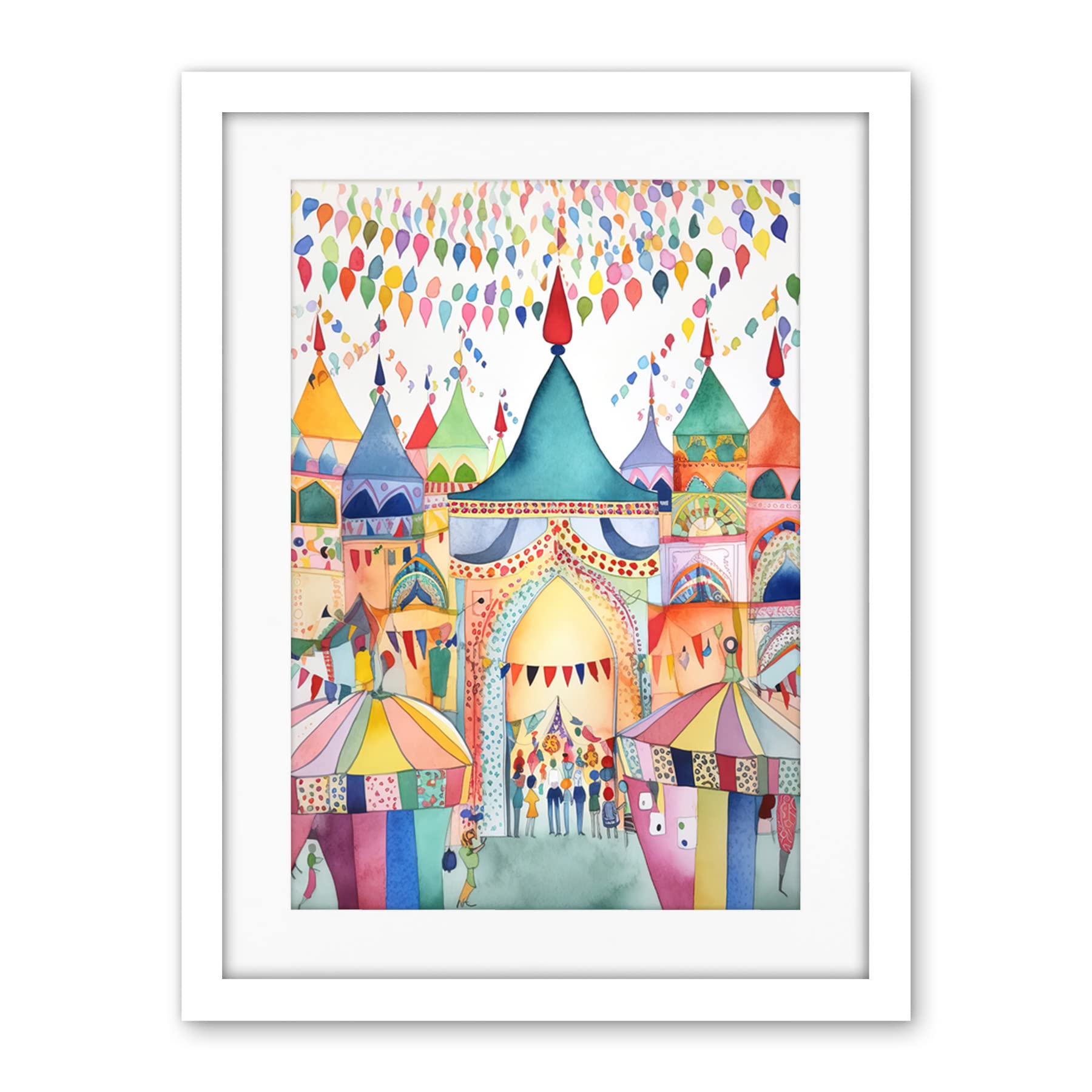 Artery8 Festival Folk Art Watercolour Painting Artwork Framed Wall Art Print 18X24 Inch