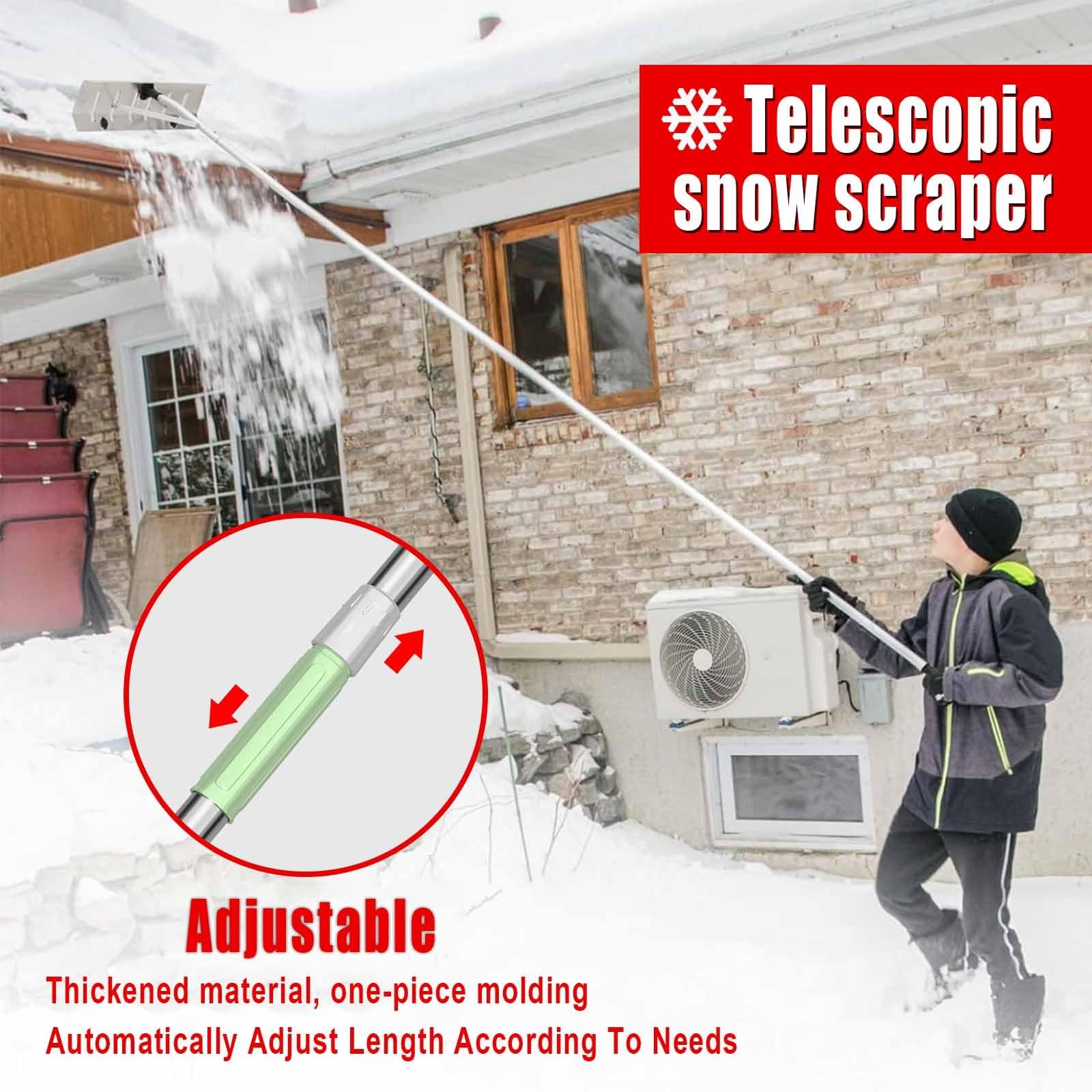 Ausziehbare Schneeschaufel mit Eiskratzer, 2-in-1-Werkzeug für Dachschneeräumung, leichter Aluminiumgriff, verstellbar, 2 - 4 m