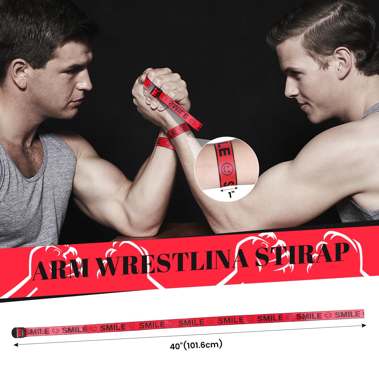 INNOLIFE Arm Wrestling Competition Match Strap Fixed, Non-Slip, no Hand Injury,43in Professional Wrist Table Training Competition Rope(Red Black)