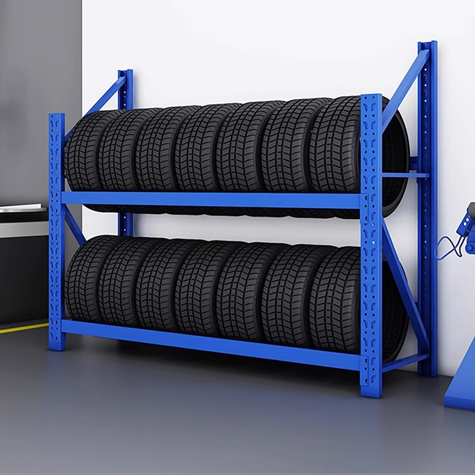 YLLFFLL Reifenregal Reifenständer 2-stöckiges Hochleistungs-Reifenlagerregal Für Autowerkstätten, Reifenregal Aus Stahl Für Winterreifen/Sattelreifen, Reifenlager-Organizer-Träger(200x50x140cm)