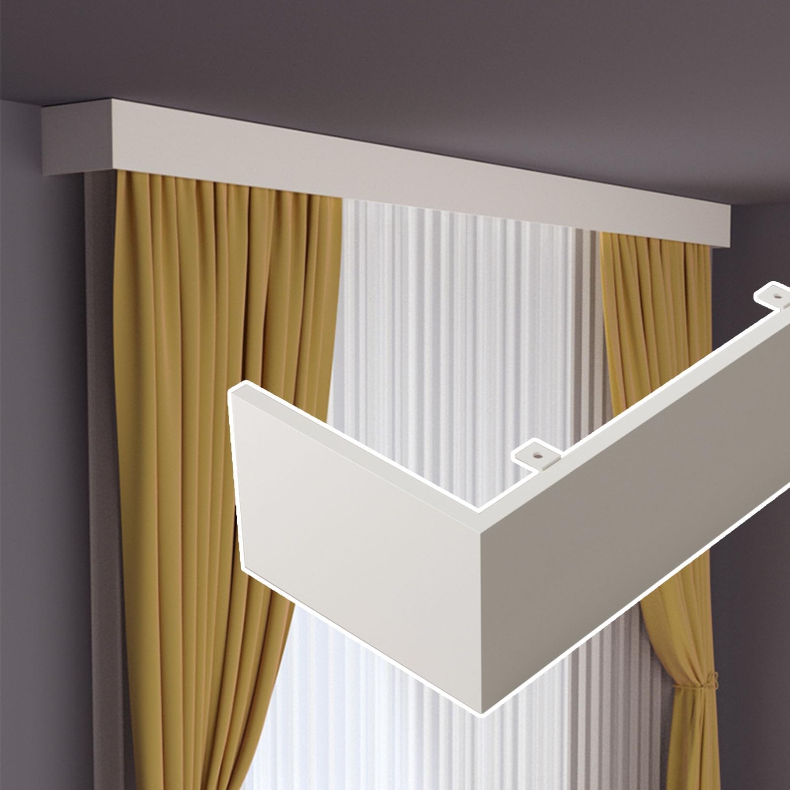 Caisson de rideau de plafond en aluminium, finition cantonnière décorative
