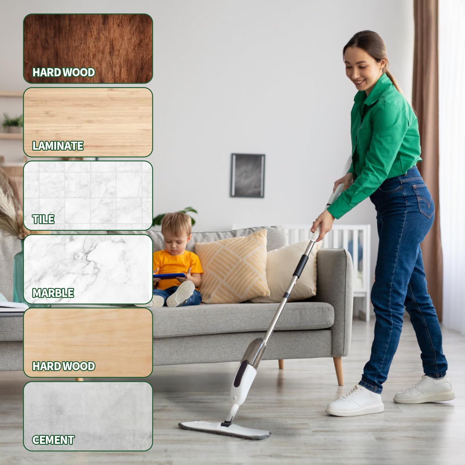 Paquete de 10 almohadillas de limpieza de microfibra para mopa Bona, almohadillas de microfibra reutilizables para fregona de 18 pulgadas, almohadillas de repuesto para pisos de madera y