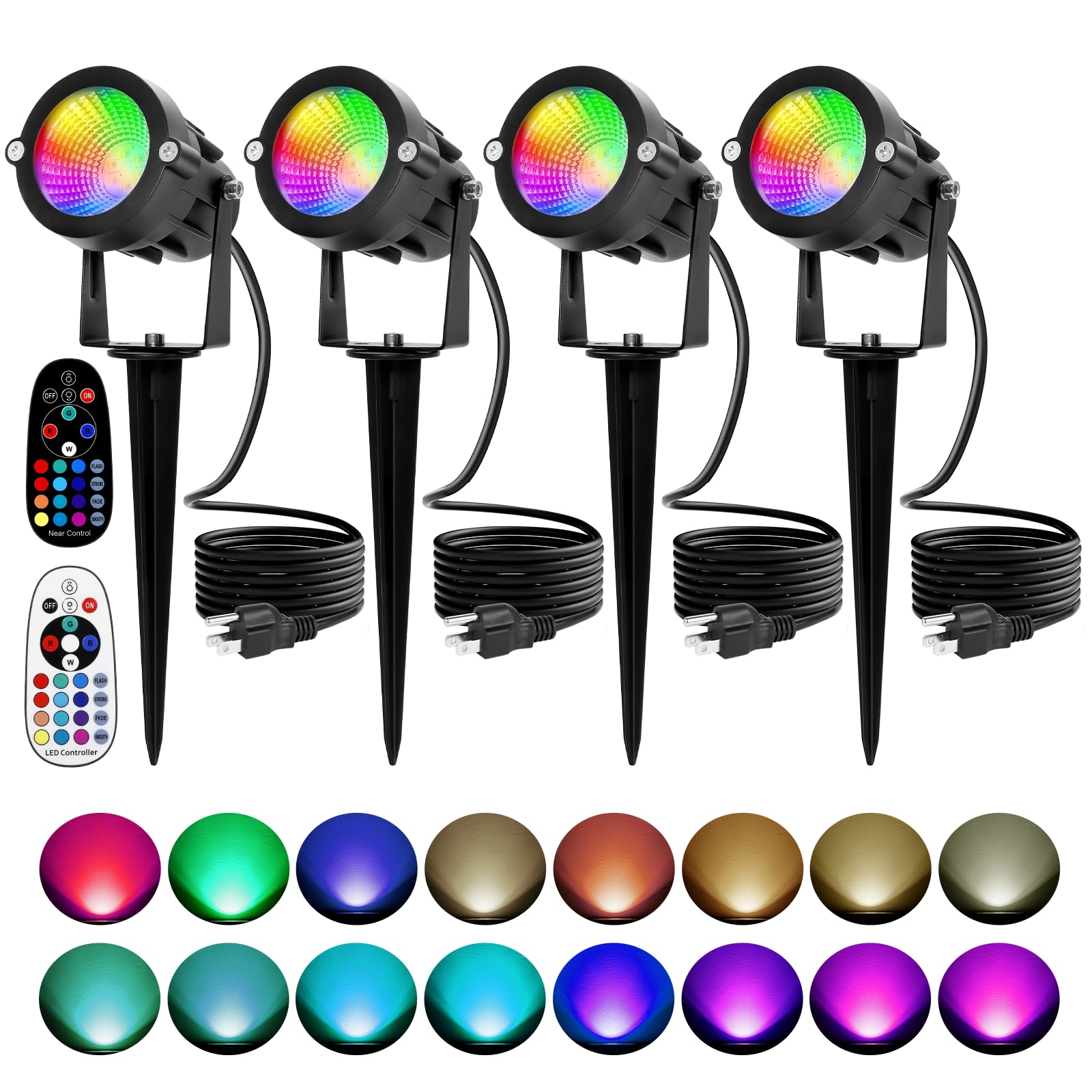Christmas Spotlights Outdoor: RGBW LED Spot Light Plug in 120V Remote Control 16 Color Changing Landscape Spotlights for Yard Outside House Garden