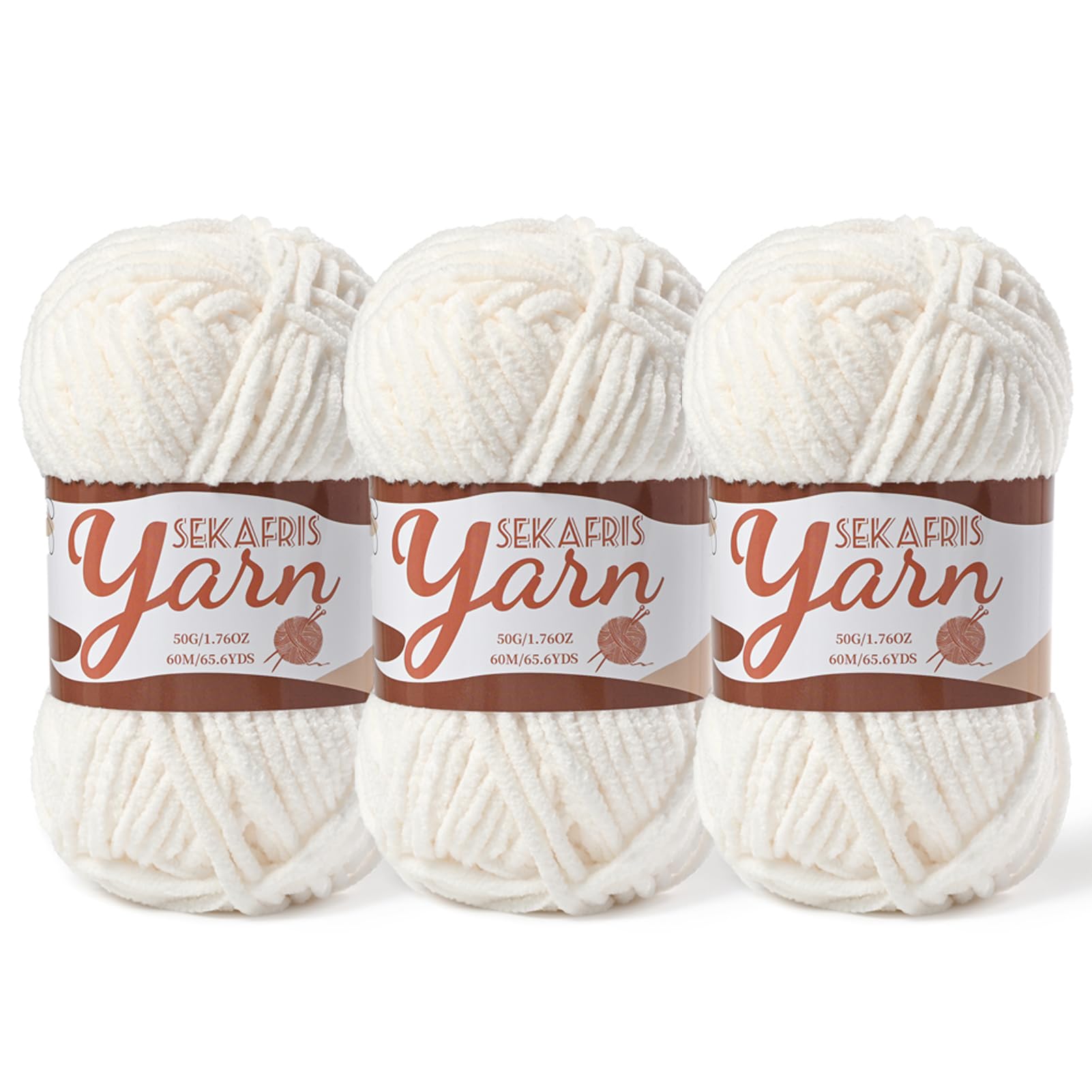 Chenille Yarn for Crocheting Crochet White Yarn 3 Pack