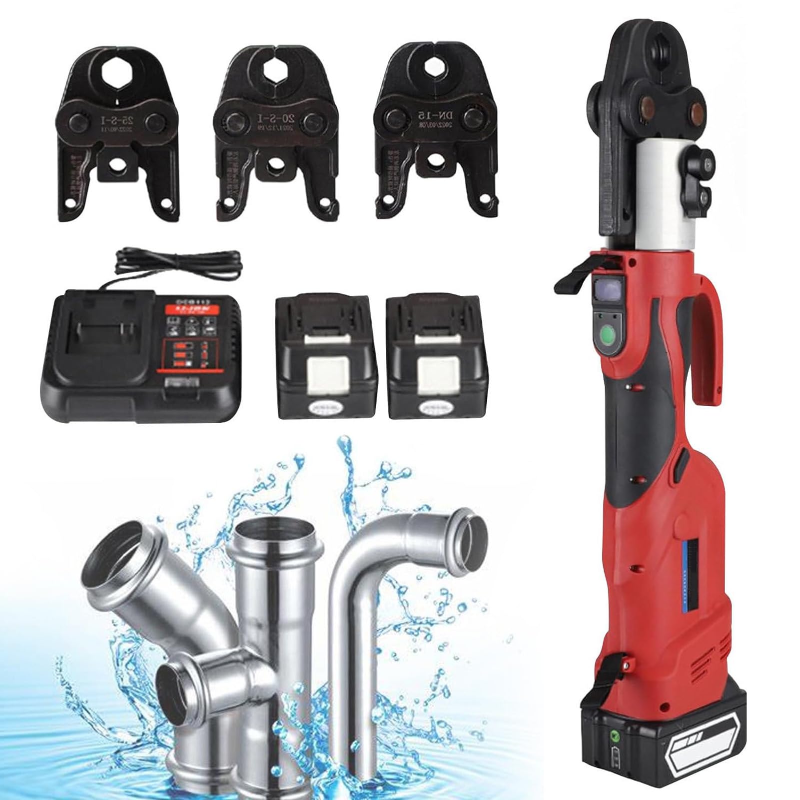 Eiwitany Portable Cordless Hydraulic Pipe Crimping Tool, Professional Stainless Steel Pipe Press Kit with Storage Bag for Pipe Installation. (1series)