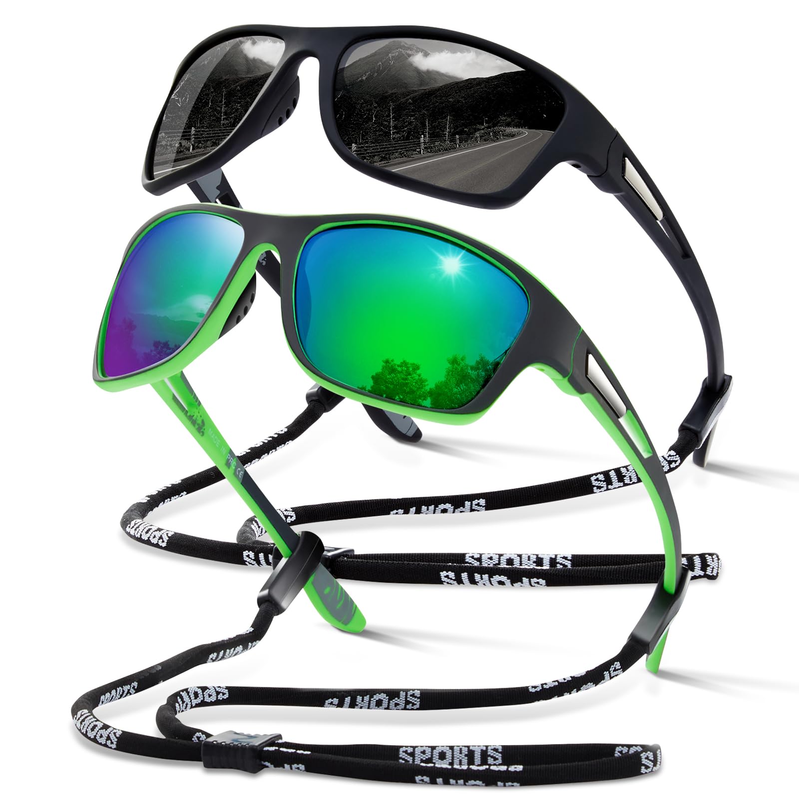 suoso Polarized Sports Sunglasses for Men: UV400 Protection Glasses Womens Wrap Around Goggles for Driving Fishing