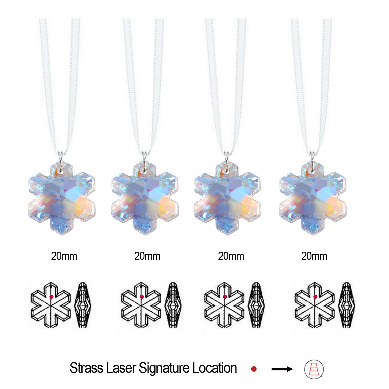 CrystalPlace Swarovski Prisms 4 Pcs Aurora Borealis Snowflake Ornaments Austrian Crystals