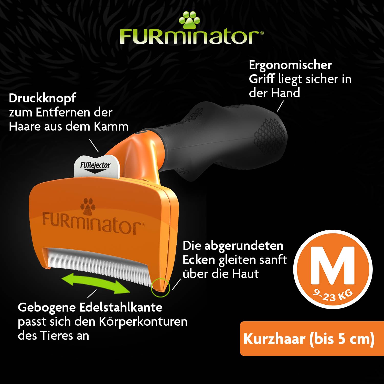 FURminator deShedding-Tool Hund Größe M Kurzhaar - Hundebürste für mittelgroße Hunde zur Entfernung der Unterwolle