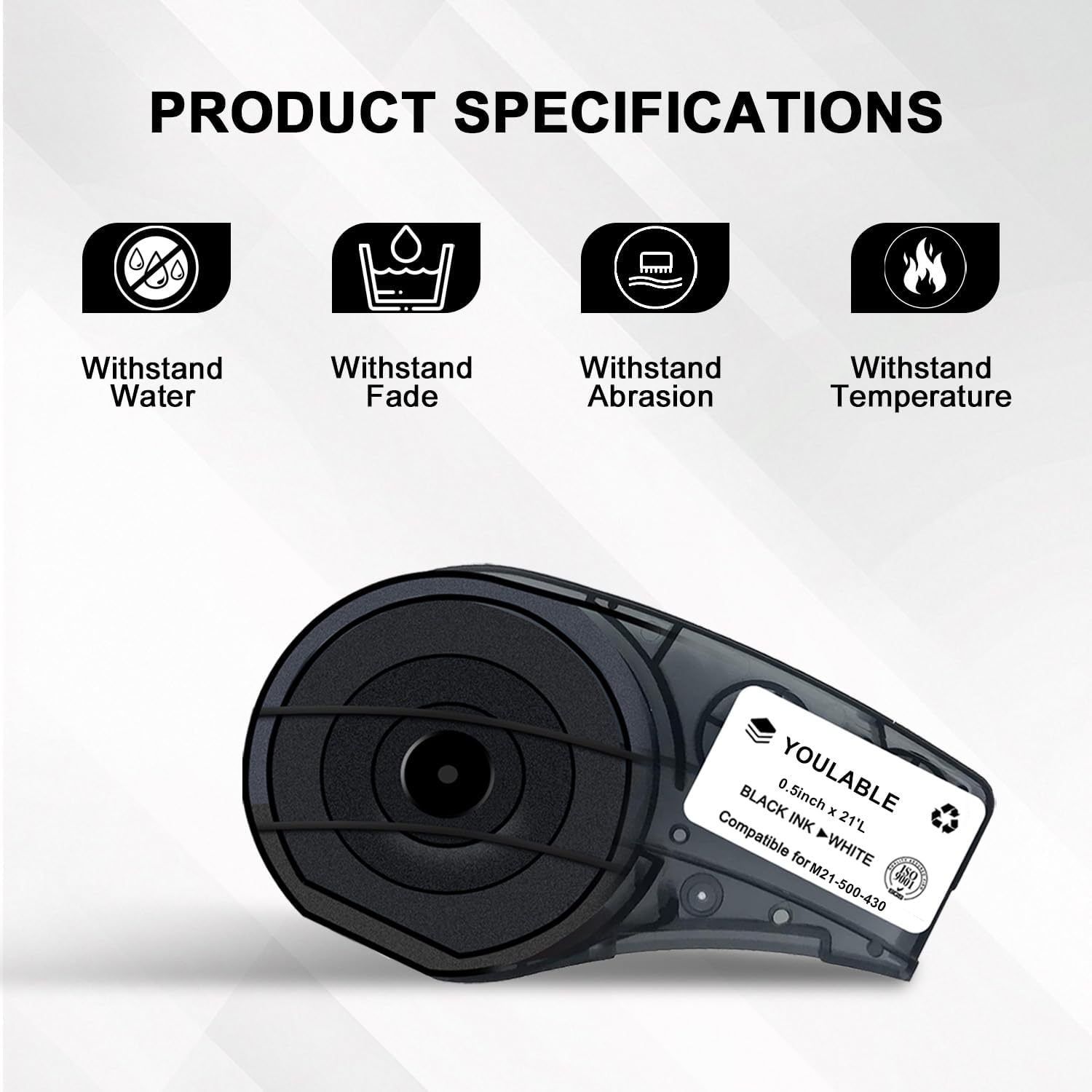 Compatible with M21-500-430 Clear Harsh Environment Polyester Label for Lab, Asset Tracking, Datacom Labeling, Black on Clear- for M210, M210-LAB, M211, BMP21-PLUS and BMP21-LAB Printers, .5" W 21'L