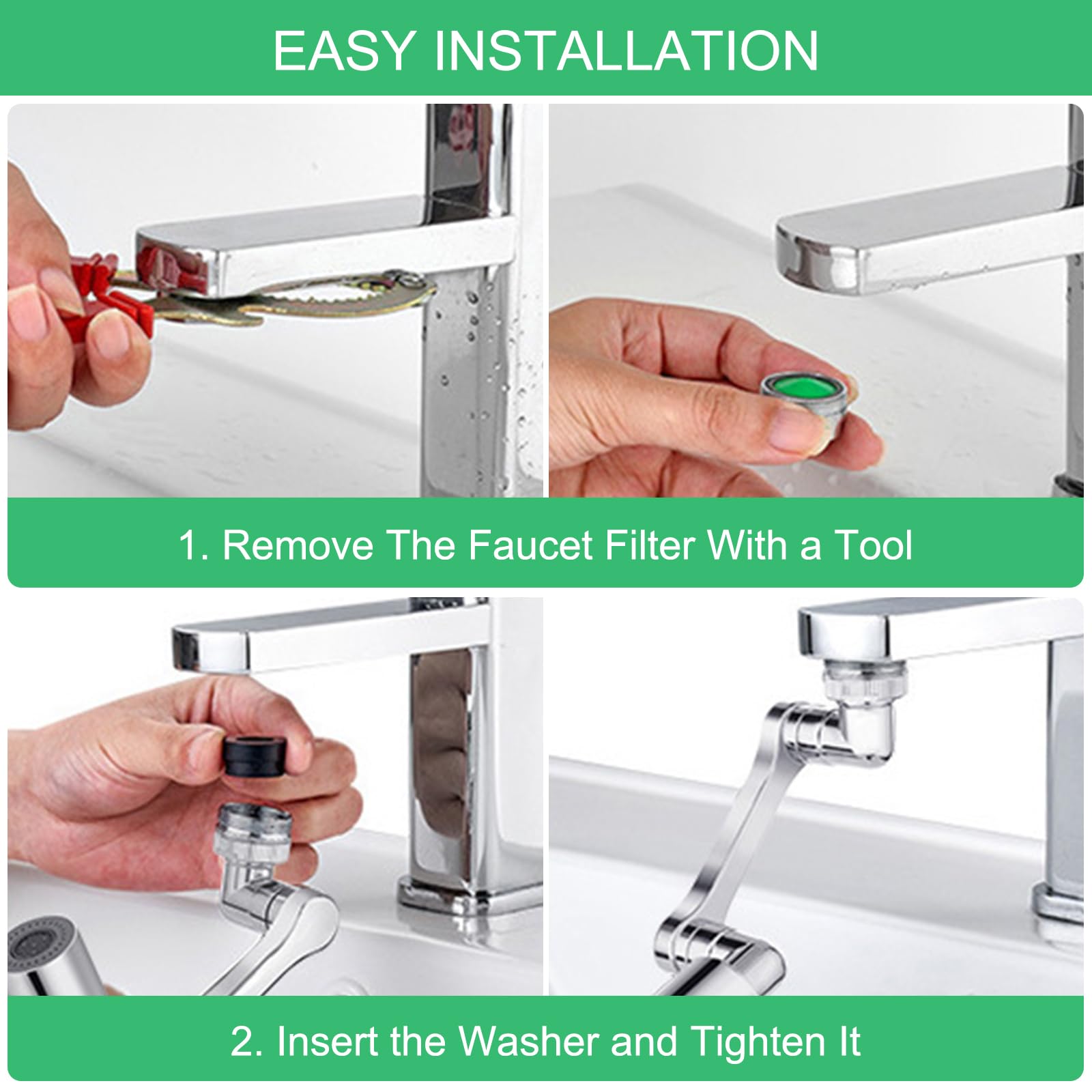 Aireador de Grifo Extensor Giratorio 1080°, Universal Extension Difusor Con 2 Modos de Chorro para Baños y Cocinas