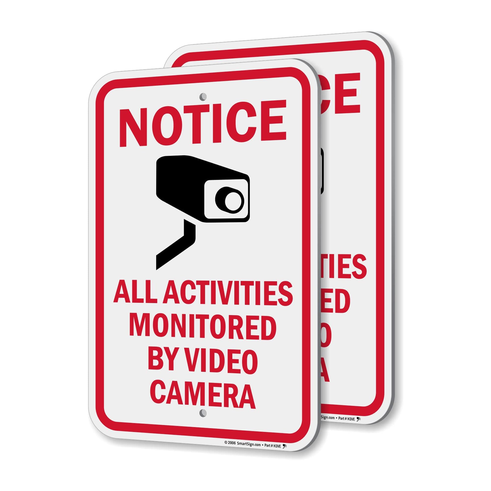 SmartSign Notice All Activities Monitored by Video Camera Sign - Paquete de 2 unidades, 18 x 12 pulgadas, compuesto de aluminio de 2 mm, rojo/negro sobre blanco