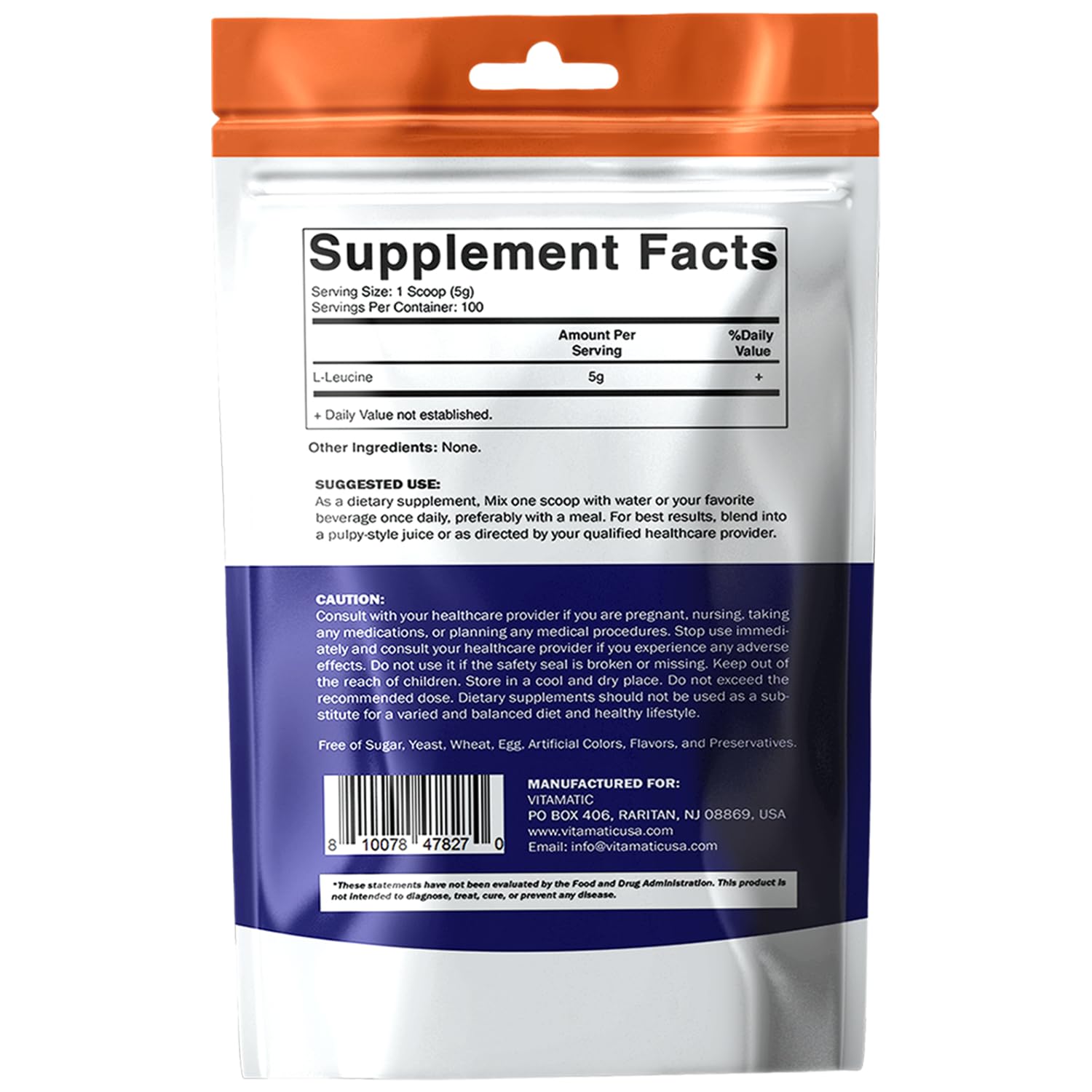 Vitamatic L-Leucine Powder 500g (17.6 oz), 5g Per Serving, Pure Amino Acid Supplement, Unflavored, Non-GMO, Gluten Free, Supports Muscle Recovery & Protein Synthesis, 100 Servings — Amazon image 9