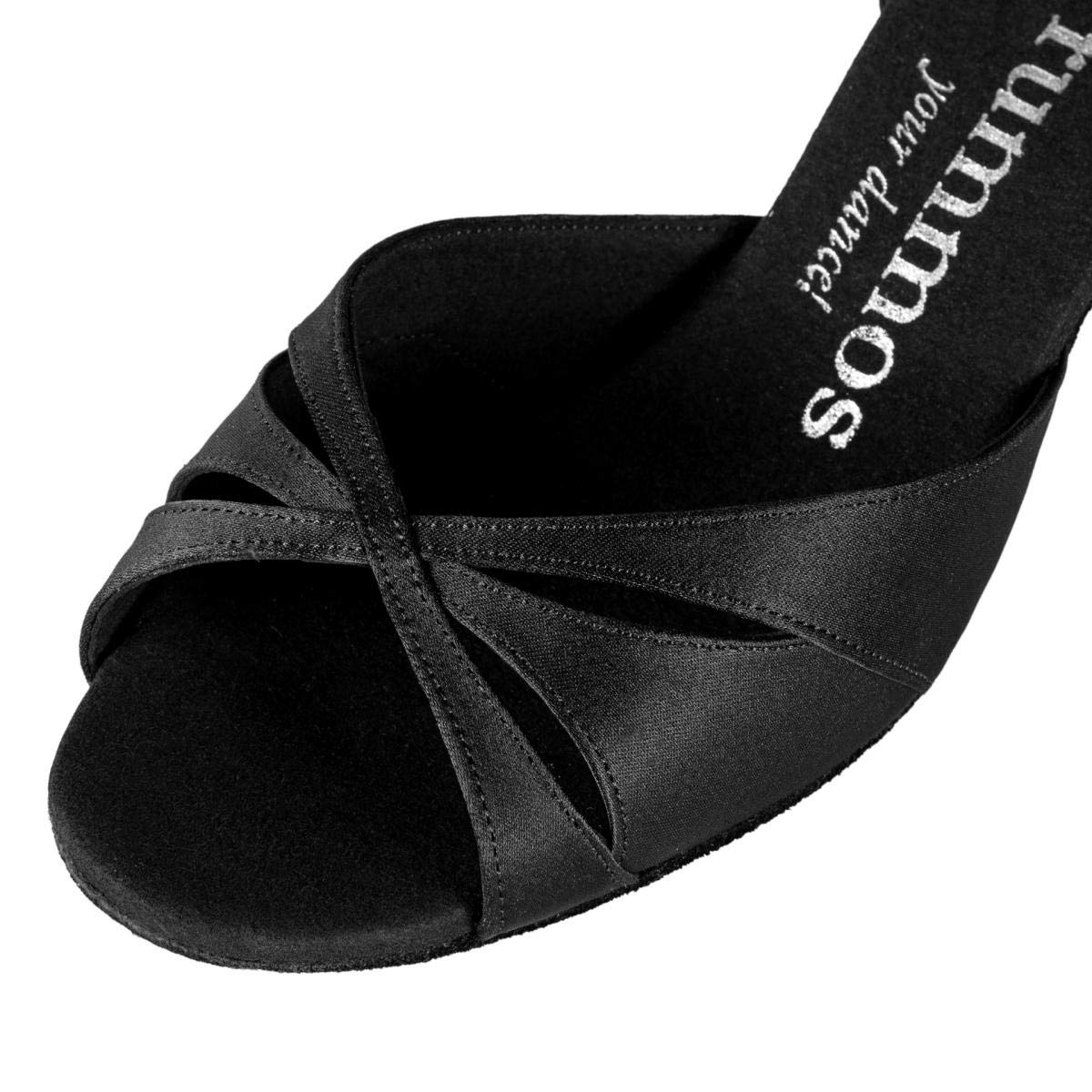 Rummos Damskie buty do tańca R385 041 - czarna satyna - regularny krój - 5 cm 50R rozkloszowany obcas - wyprodukowano w Portugalii