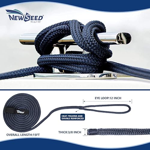 Miniatura 2 de MALZE -NEWSEED - Líneas de muelle de nailon doble trenzado, paquete de 4 unidades de 15 pies con ojales de 12 pulgadas y 15 pulgadas 38 pulgadas 12