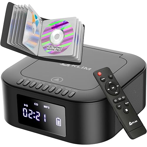 KLIM Boombox E1 with CD case - CD Player Portable Audio System + Extra BASS with Subwoofer + FM Radio, MP3 Bluetooth AUX USB + Wired and Wireless Mode Rechargeable Battery + Remote Control
