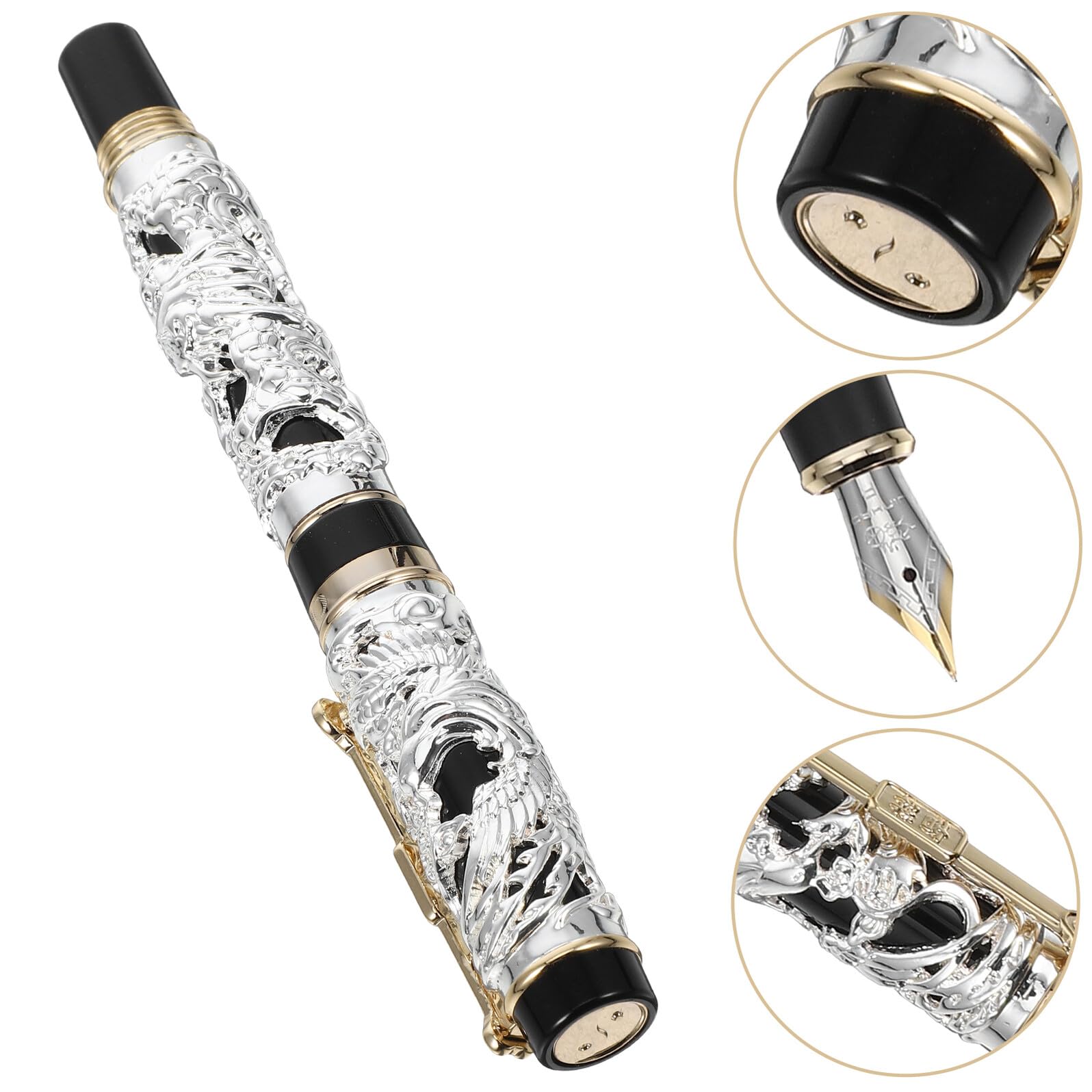 Füllfederhalter für Glattes Schreiben und Zeichnen aus Zinklegierung Vintage Eleganter mit Drachen und Phönixmotiv Tragbarer Federhalter im Chinesischen Stil