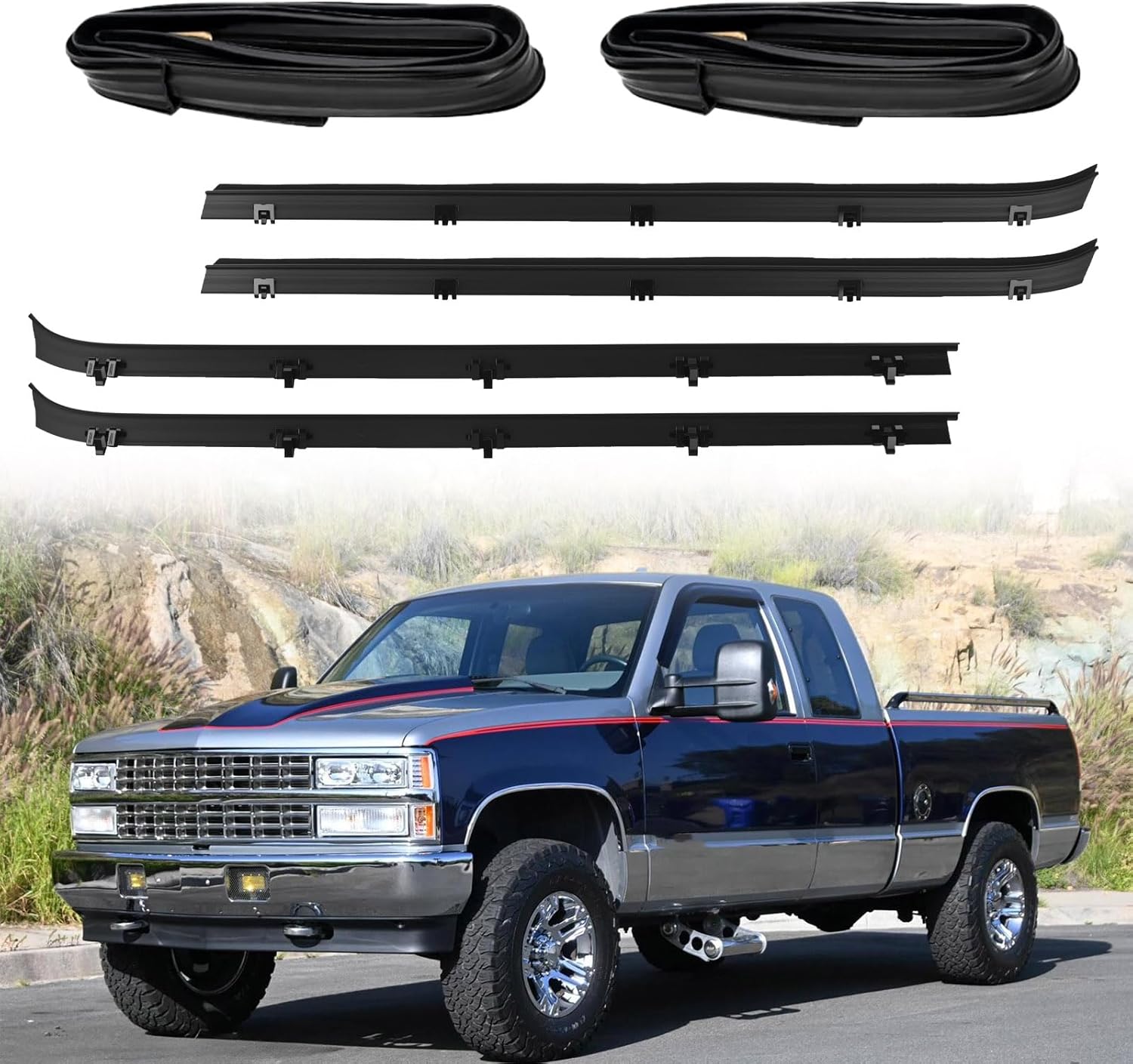 Front Door Window Weatherstrip Trim, Window Molding Sweep Felt Trim & Run Channel Seals Kit Compatible with Chevy GMC Vehicle 1981-1991 C10 20 30 K10 20 30 C1500 2500 Suburban R1500, Replace#15569071
