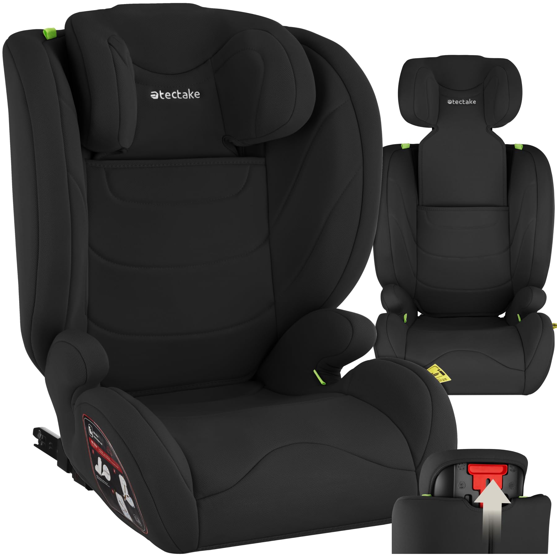 tectake® Seggiolino Auto i-Size con ISOFIX, Omologazione ECE R129, Protezione Impatti Laterali, Altezza Regolabile 100-150cm, Rivestimento Lavabile, Imbottitura Confortevole, Per Auto - Nero