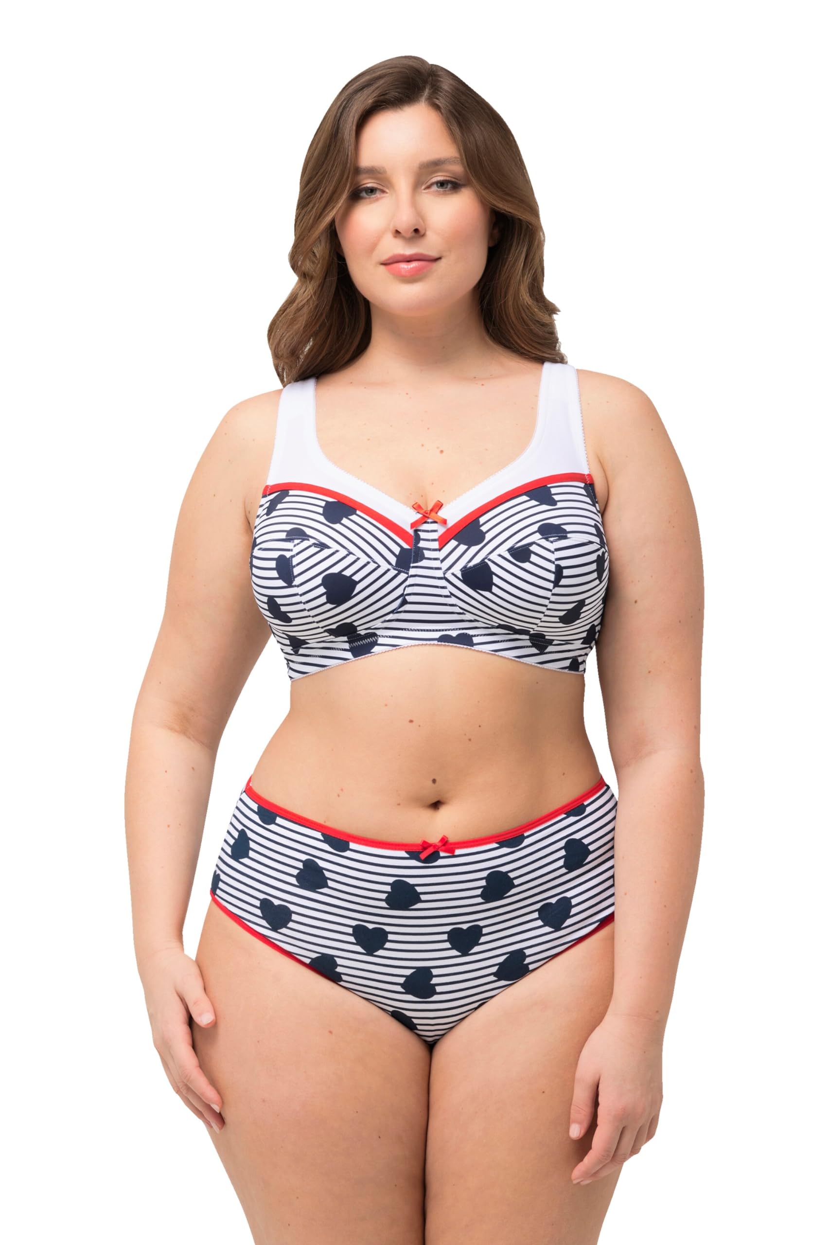 Ulla Popken Damen große Größen Übergrößen Plus Size Entlastungs-BH, Herzen/Streifen, ohne Bügel, Cup C - D 826222