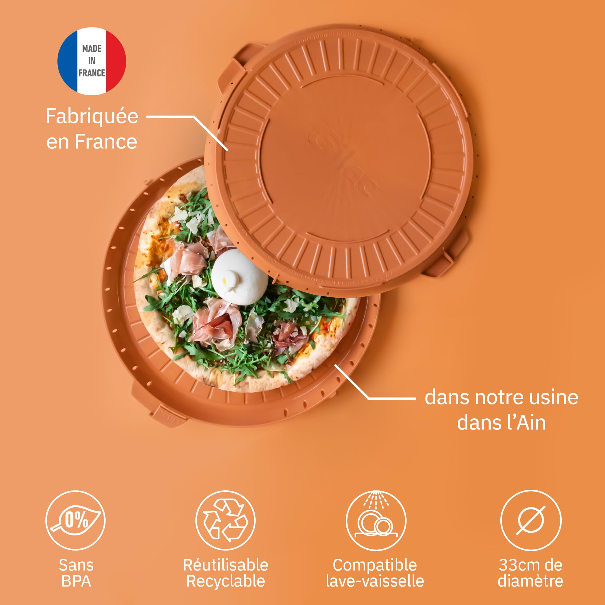 Gilac Contenitore per pizza riutilizzabile con coperchio Ø 33 cm plastica senza BPA