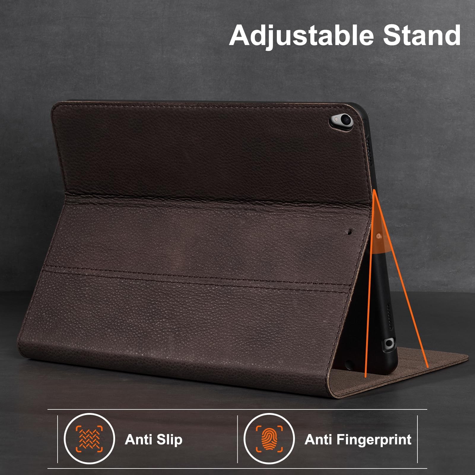Gexmil Leder Hülle für iPad 10.2 Zoll,9th/8th/7th Gen 2021/2020/2019 | Premium Echtleder Cover/Flip,Auto Schlaf/Aufwachen,Schutzhülle Einstellbarer Ständer,Stoßfest,Mattbraun