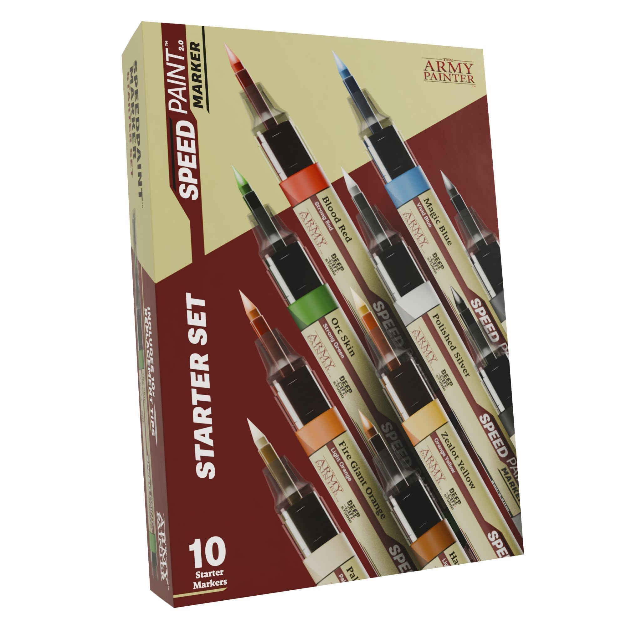 The Army Painter, Speedpaint Marker Starter Set, 10 x 6 ml Speedpaint 2.0 Marker, 9 Contrast-Farbstifte & 1 metallischer Acrylfarbstift, inkl. 10 Ersatzspitzen für DnD & Warhammer