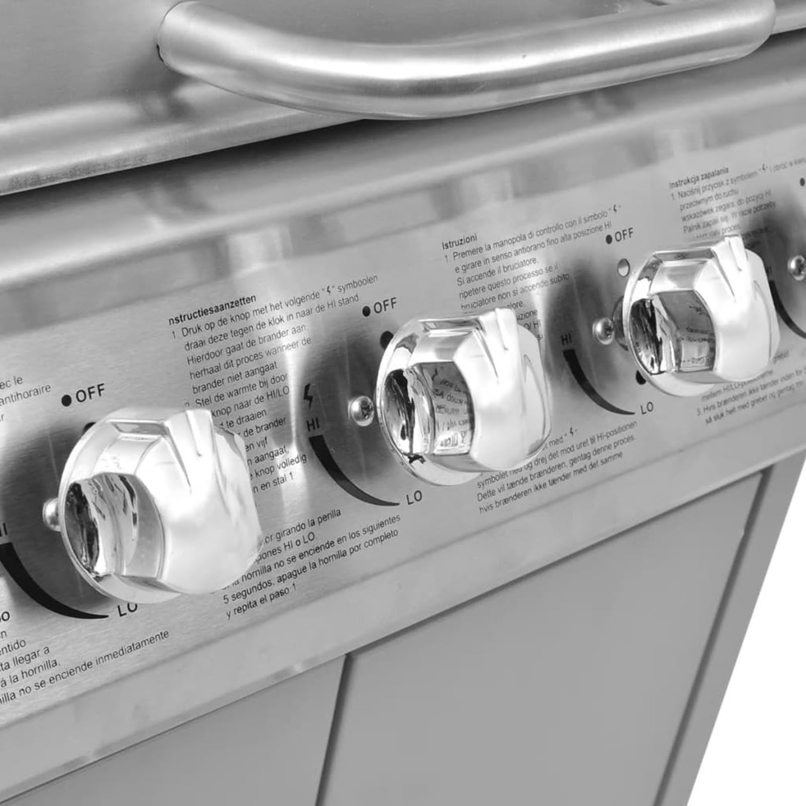 IKAYAA Barbecue e Griglia a Gas 4+1Barbecue a Gas con 4 Fuochi Multifunzione Completo di Bruciatore Laterale Coperchio, Termometro, Griglia in Ghisa, Ruote E Struttura-Argento-Tipo 1