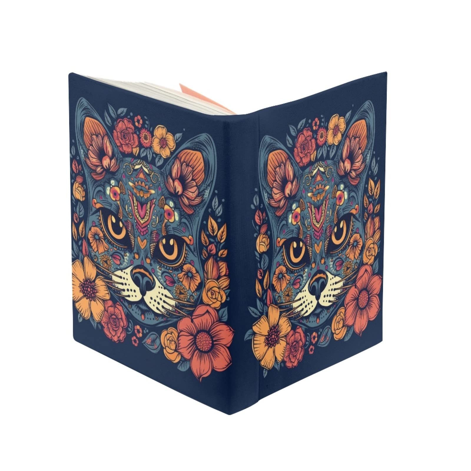 Kuiaobaty Novelty Cat Floral Fabric Book Cover for Notebook,Novel, Animal Flowers Book Sleeve Stretchy Cloth 11 X 9 Inch - Image 4